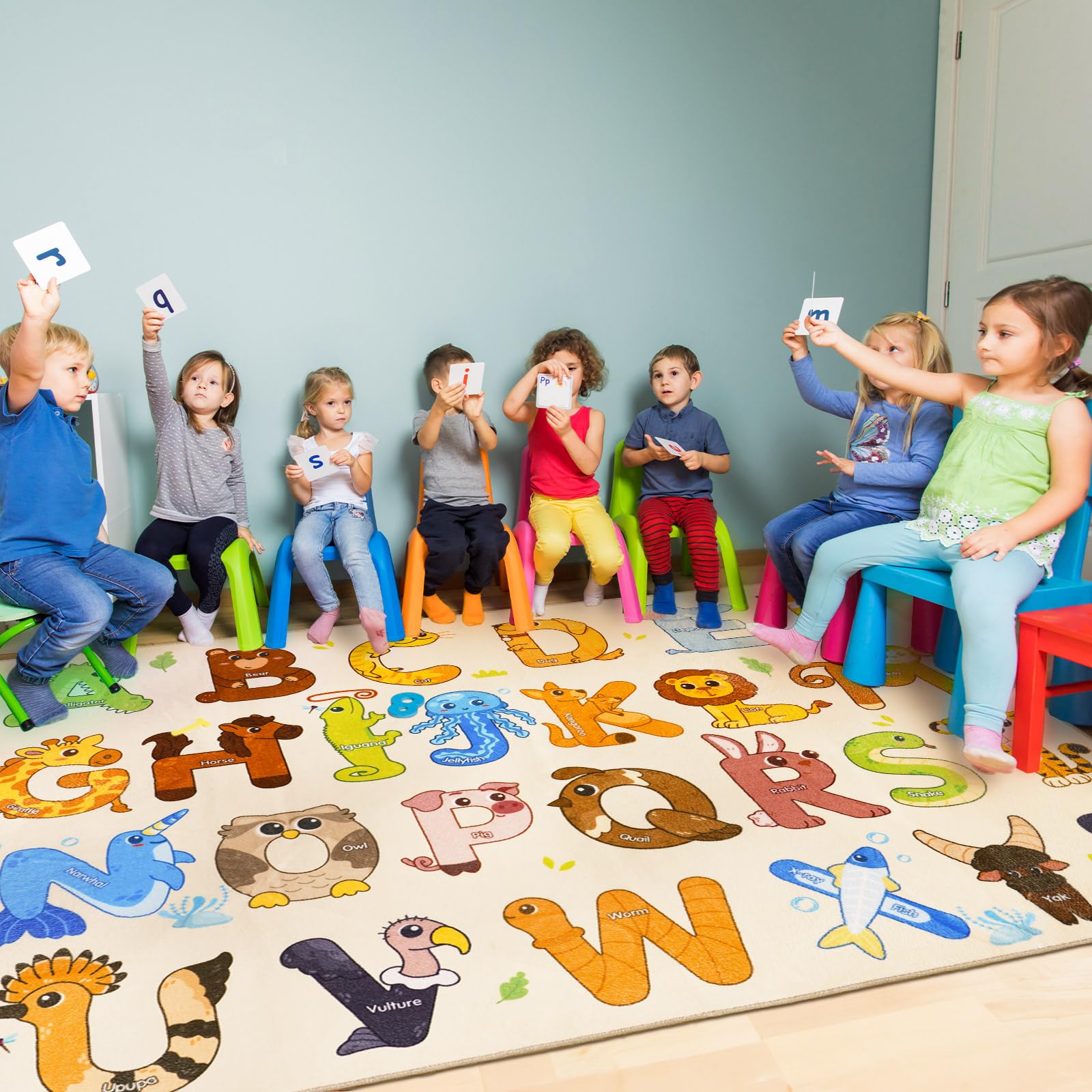 GthreeD Kids Rugs for Playroom, Soft & Non-Slip 80x150 cm Educational Rug for Learning ABC Alphabet & Animals - Image 3