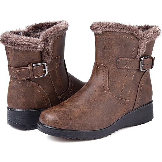 Womens Winter Snow Boots With Leather Comfortable Warm Fur Lining Zipper Ankle Booties Outdoor Platform Waterproof Walking Boots for Women