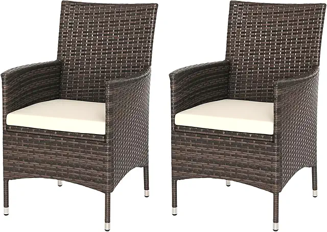 Outsunny 2-Piece Brown Faux Wicker Patio Dining Chairs with Cushions