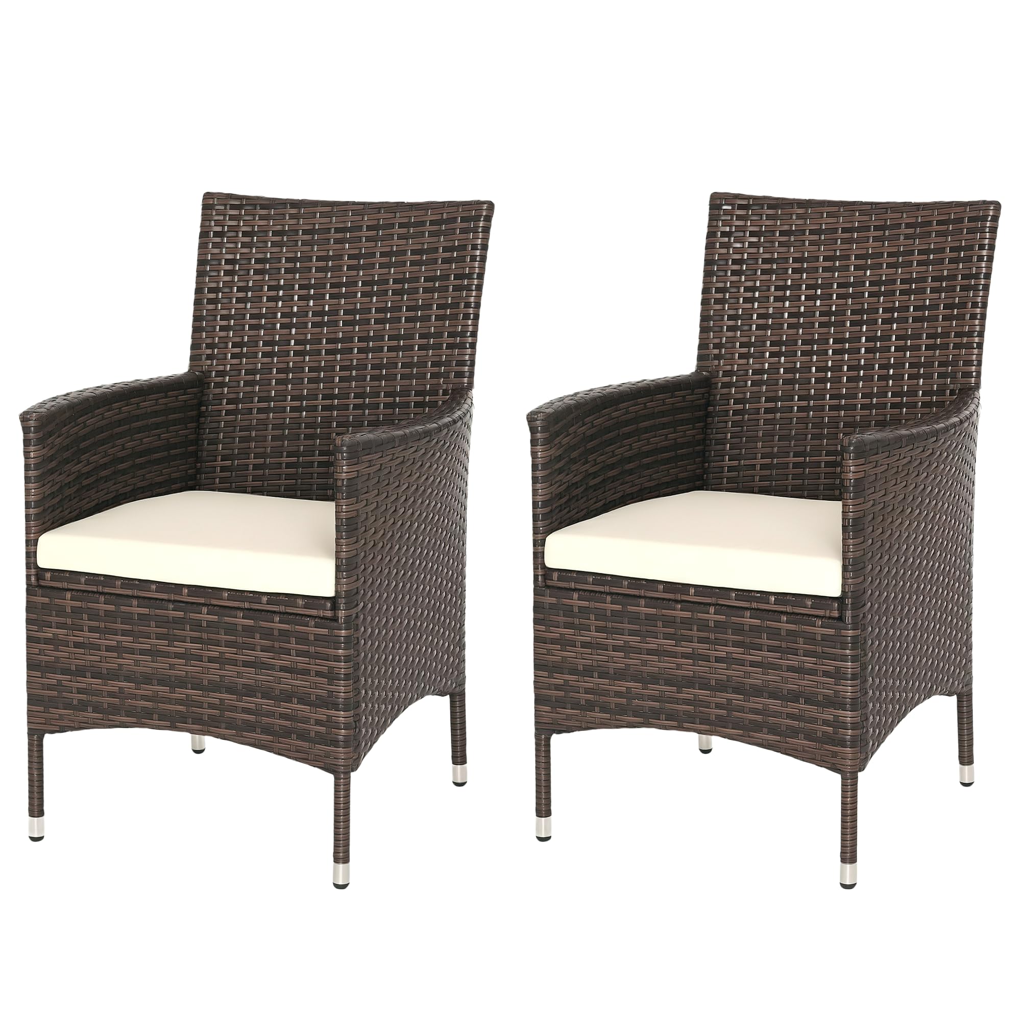 Outsunny 2pc Outdoor Rattan Armchair - Mixed Brown, Metal Frame, PE Rattan