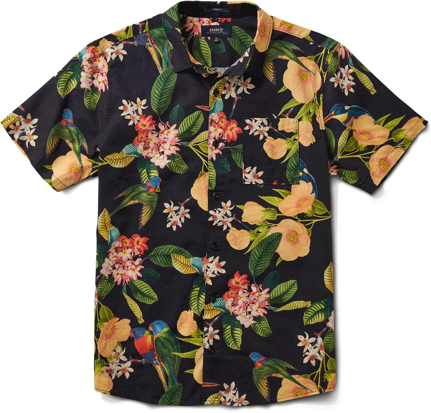 Roark Men's Journey Short Sleeve Button Up Shirt, Manu Floral Black, S