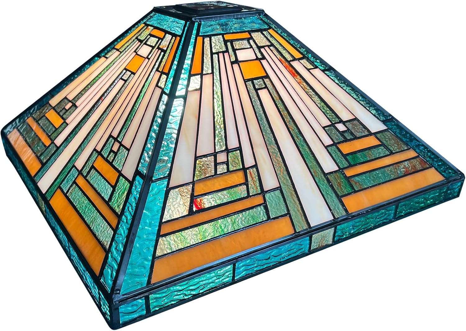 Capulina Tiffany Lamp Shade 16 Inches Wide Accessories Replacement Amber Green Style Stained Glass Lampshade for Table Lamp Floor Lamp