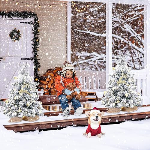 Miniatura 4 de Mini árbol de Navidad preiluminado, pequeño árbol de Navidad artificial con luces, decoración preiluminada para mesa, hogar, cafetería, oficina,