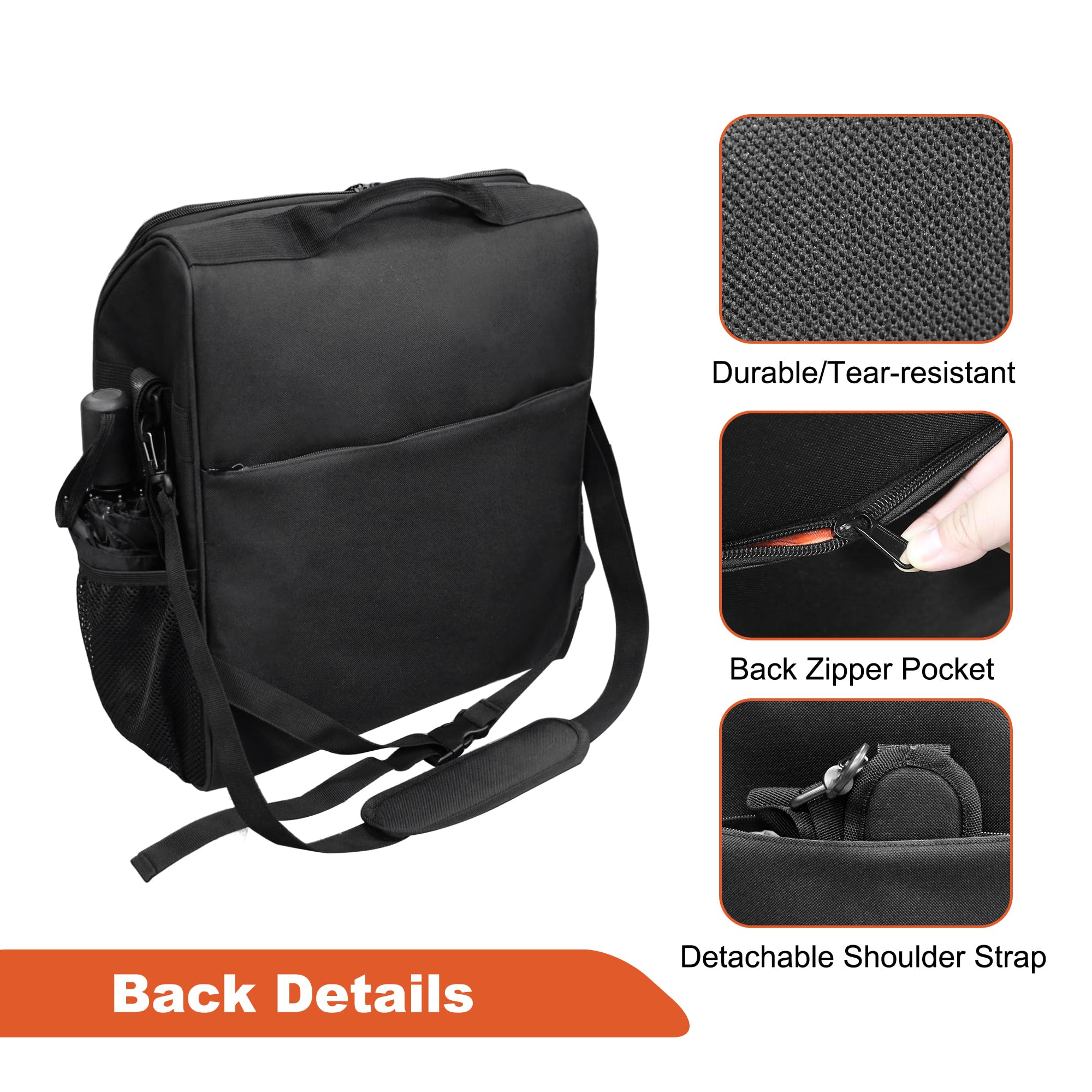 Mochila para silla de ruedas, bolsas para colgar en la parte posterior para usuarios de sillas de ruedas, bolsa impermeable para accesorios de silla de ruedas con tiras reflectantes (negro)