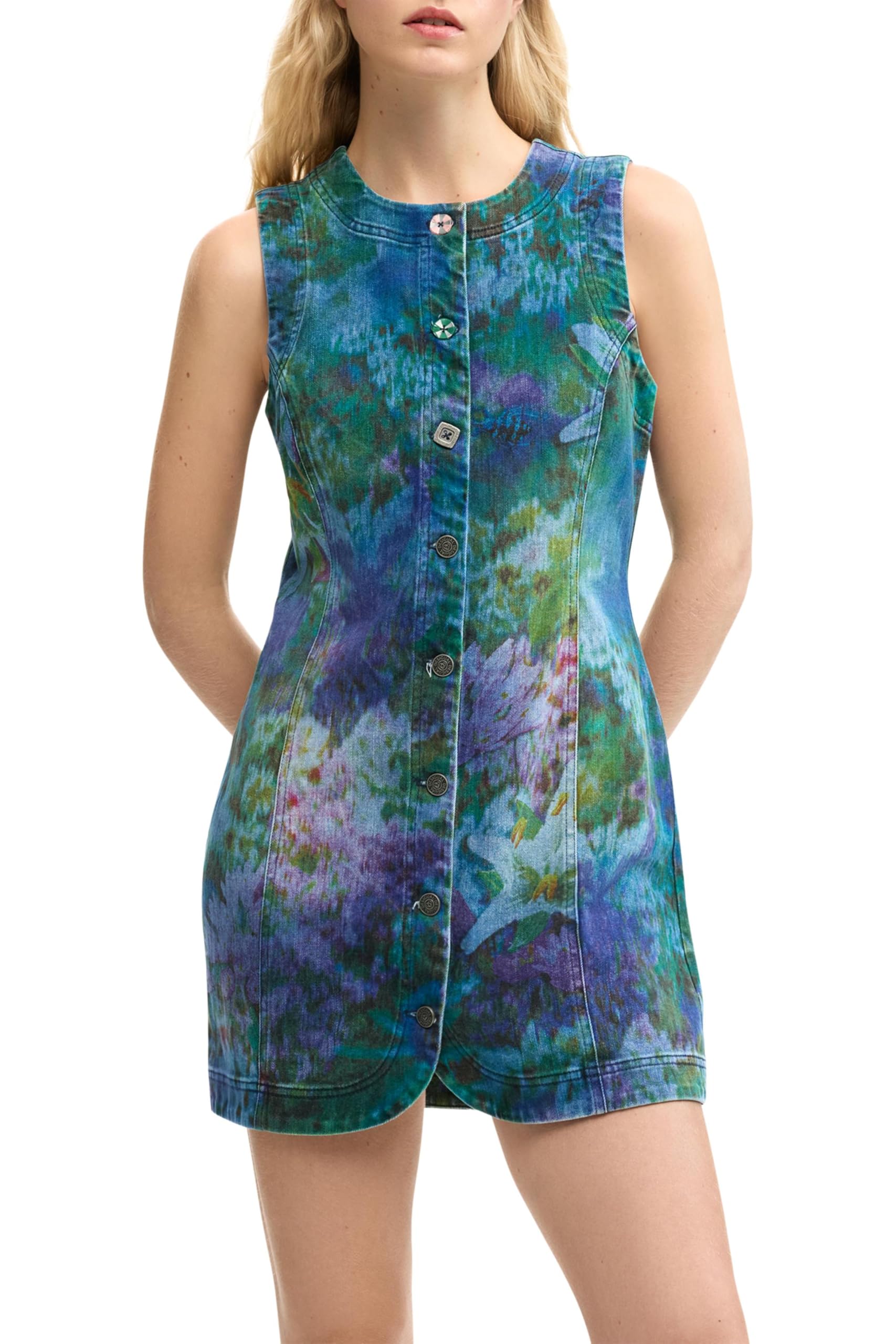 Desigual Floral Wild Garden Print Short Fitted Dress 26SWVD02 Blue