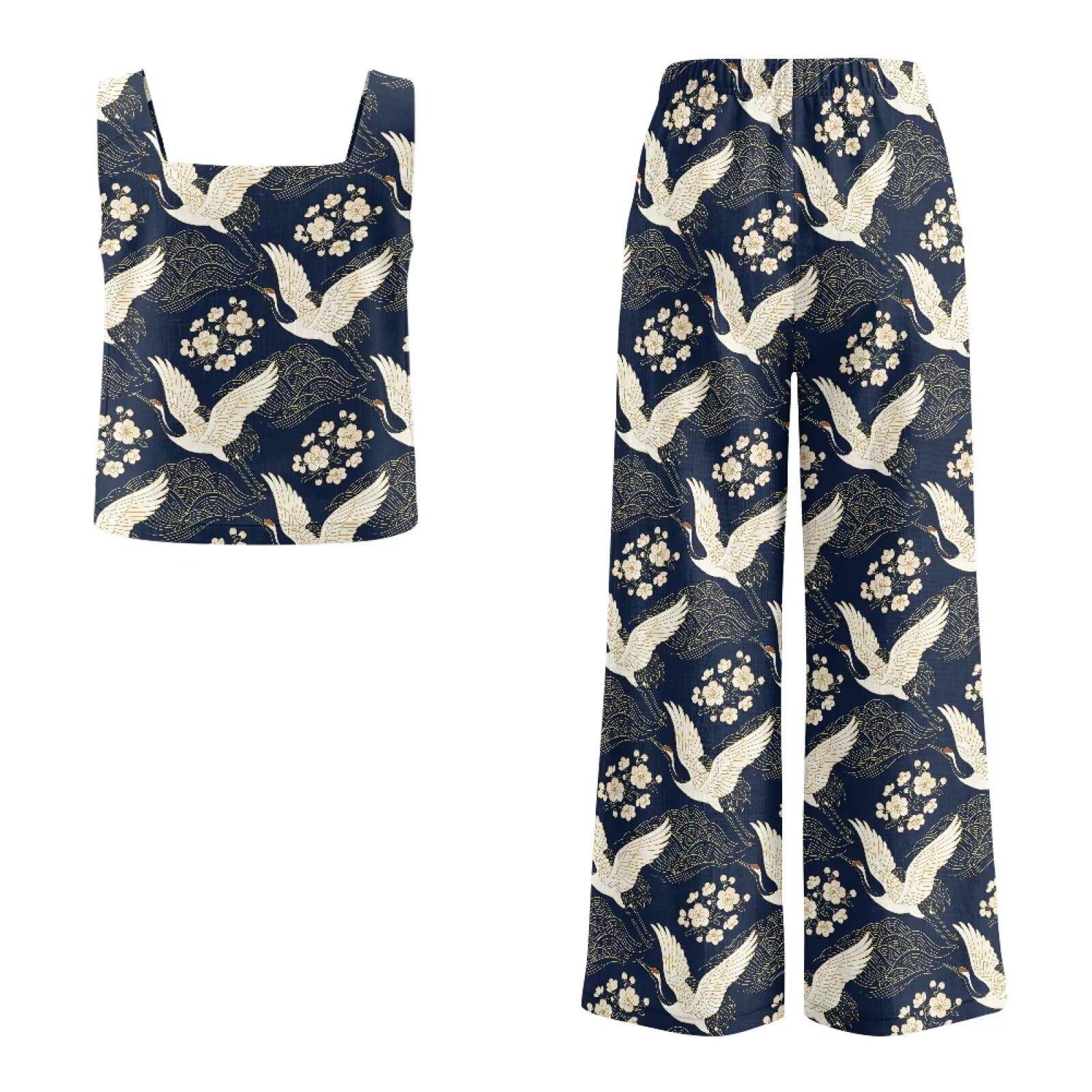 Xoenoiee Sommer-Outfits für Damen, ärmelloses Tank-Top, Hose mit weitem Bein, 2-teiliges Set, Lounge-Set für Urlaub, Strand, Kreuzfahrt