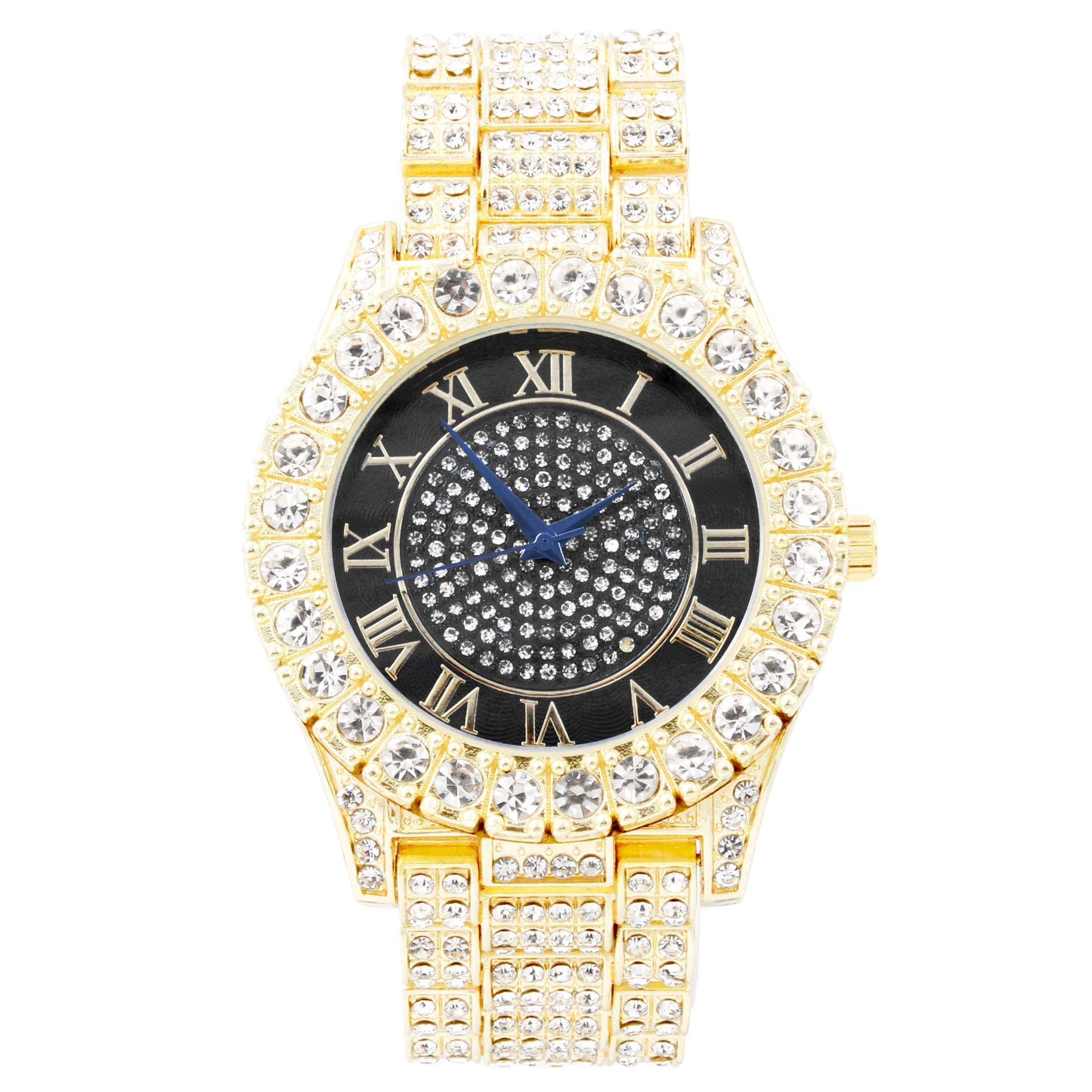 Bling-ed Out Round Metal Mens Color on Blast Watch with Diamond Time Indicators - Ice on Fire!!! - ST10327DxxS
