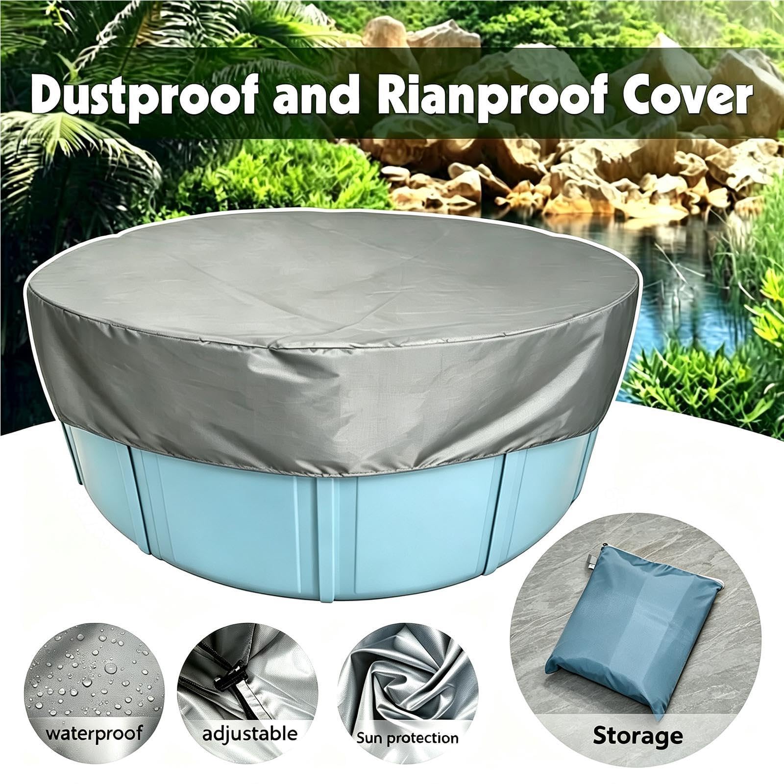 Round Dog Pool Cover Housse Piscine Imperméable Pliable Oxford Housse pour Jardin Imperméable,Gray-144 * 12inches（366 * 30cm）