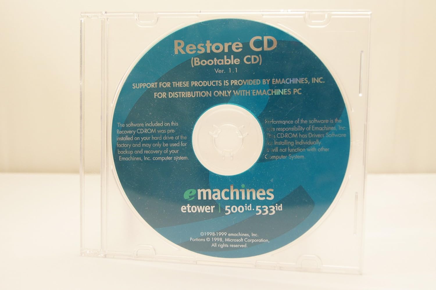 Amazon.com: eMachines etower 500id 533id Restore CD Bootable CD Ver. 1. ...