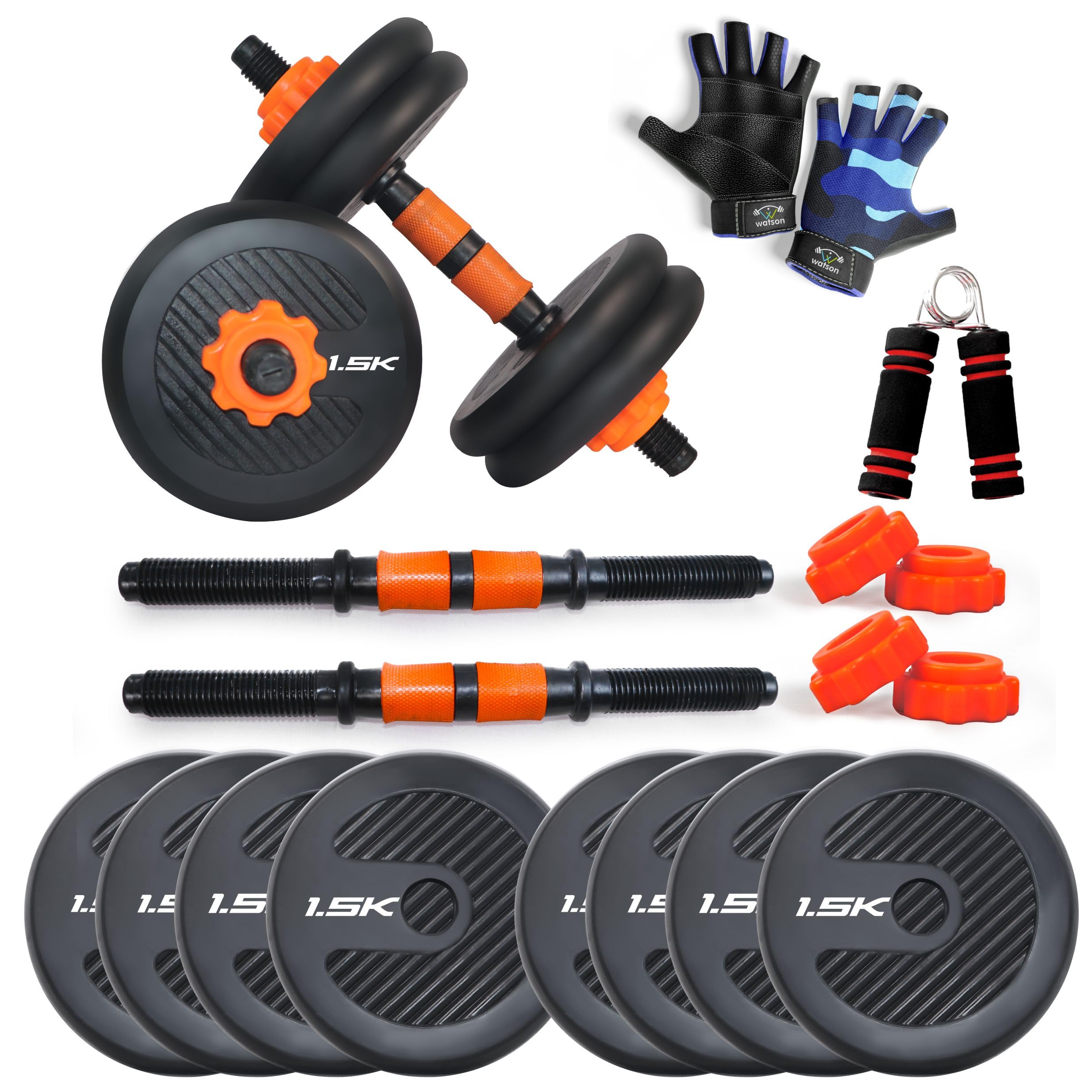 WATSON Premium Rubber Dumbbell Set For Men & Women Fitness, Dumbbell Set With 12Kg (1.5Kgx8) Rubber Weight Plates, Hard PVC 14" Dumbbell Rods, Foam Gripper & Gym Gloves (B0CL3KPTBV) Amazon Price History, Amazon Price Tracker