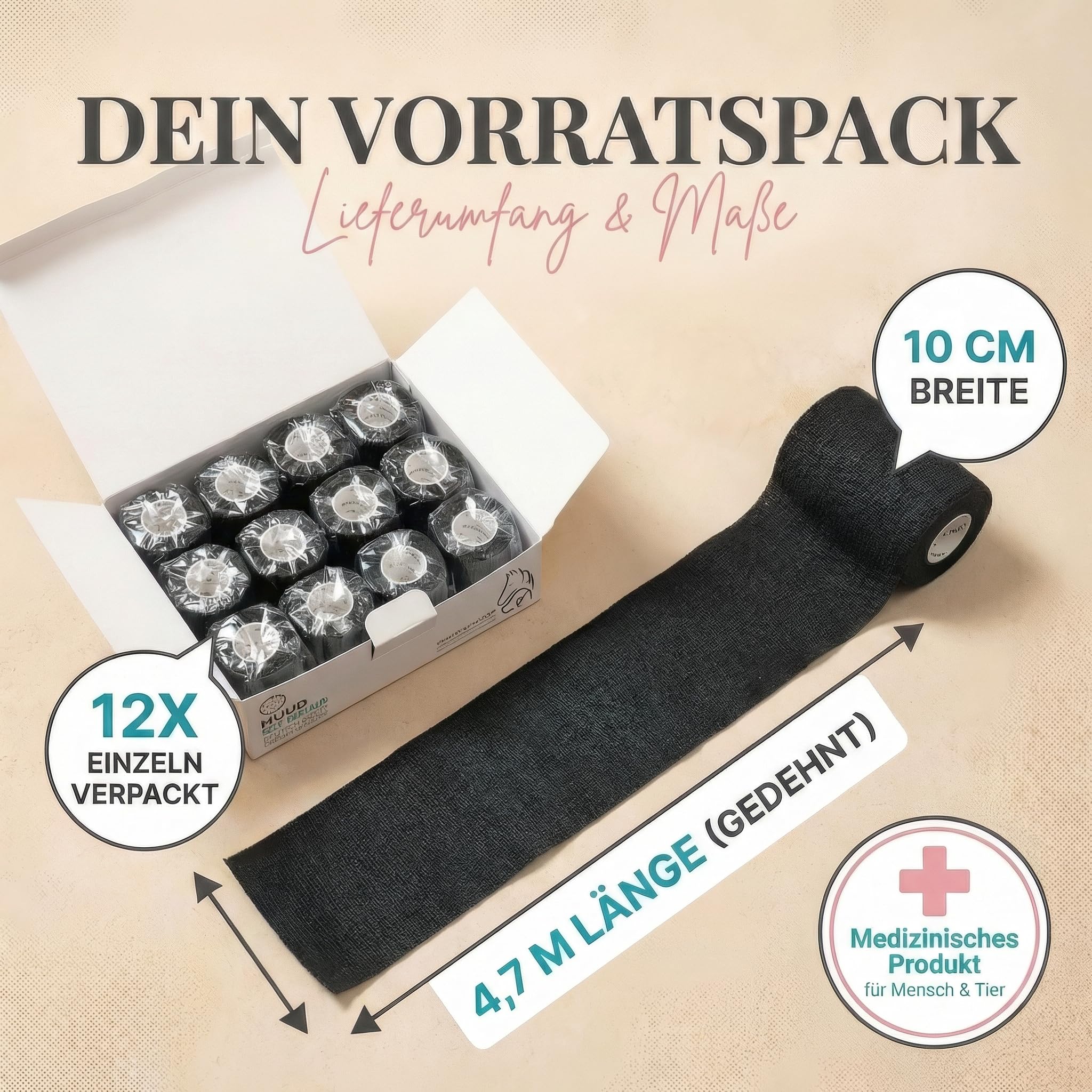 HUND IST KÖNIG selbstklebender Verband, elastische Binde 12x4,7m selbsthaftende Bandage, Haftbandage selbstklebend für Mensch & Tier, Fixierbinde - selbsthaftender Verband selbstklebend, Bandagen