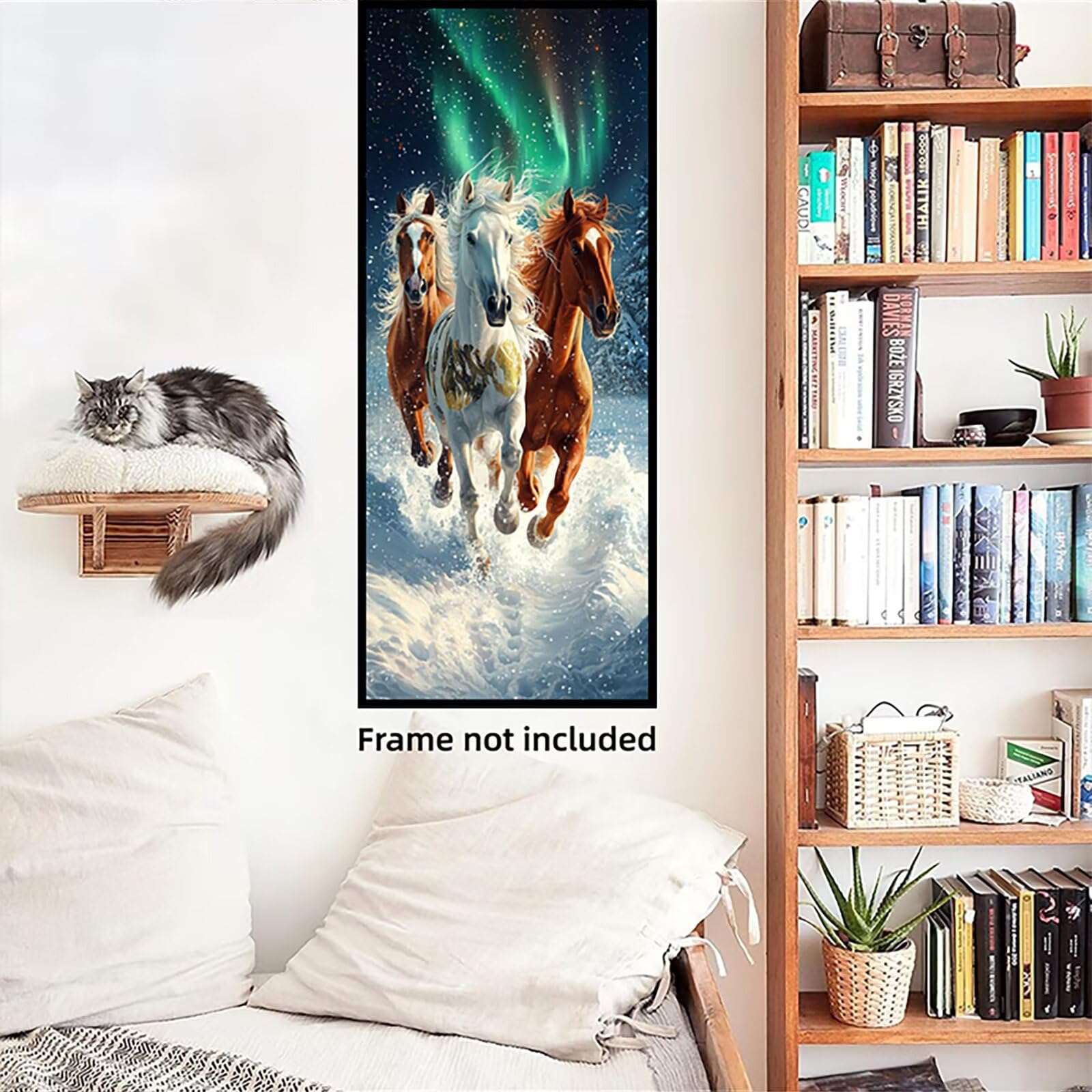 Malen Nach Zahlen 50x150cm Leinwand Aurora Malen Nach Zahlen Erwachsene mit Ohne Rahmen, DIY Kreativ Set für Erwachsene mit Pinseln und Acrylfarbe, Zimmer Deko Pferd Landschaft Geschenk, P0M-911