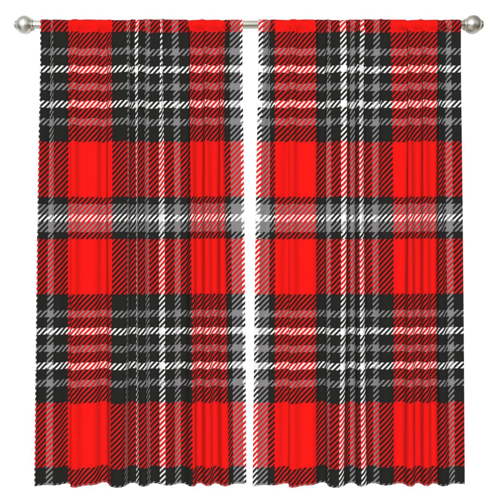 InOmak Plaid Check, 2 Panels Window Curtains 52 x 84 Inch Blackout Curtains for Living Room Bedroom