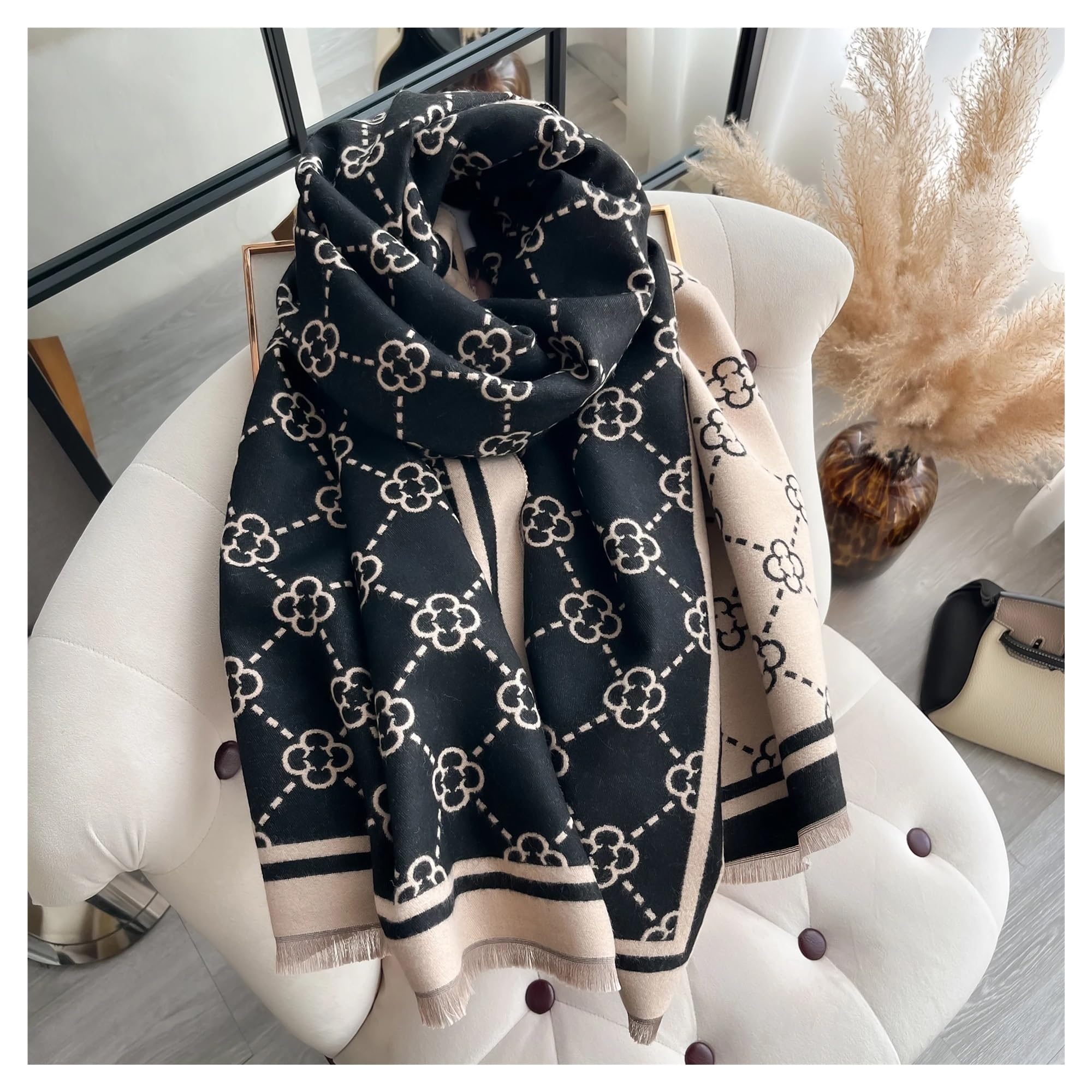 Bufanda Invierno Bufanda de cachemira a cuadros for mujer, chales pashmina invierno, mantas cálidas, pañuelos marca, bufandas gruesas Unisexo