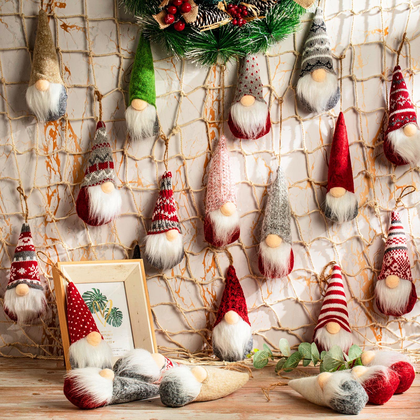 Wiszące krasnale świąteczne, ozdoby, ręcznie robione pluszowe gnomy, Święty Mikołaj, elf, skandynawski, Święty Mikołaj, broda, ornamenty, krasnal kapelusz, tomtees, na choinkę, do domu, dekoracja