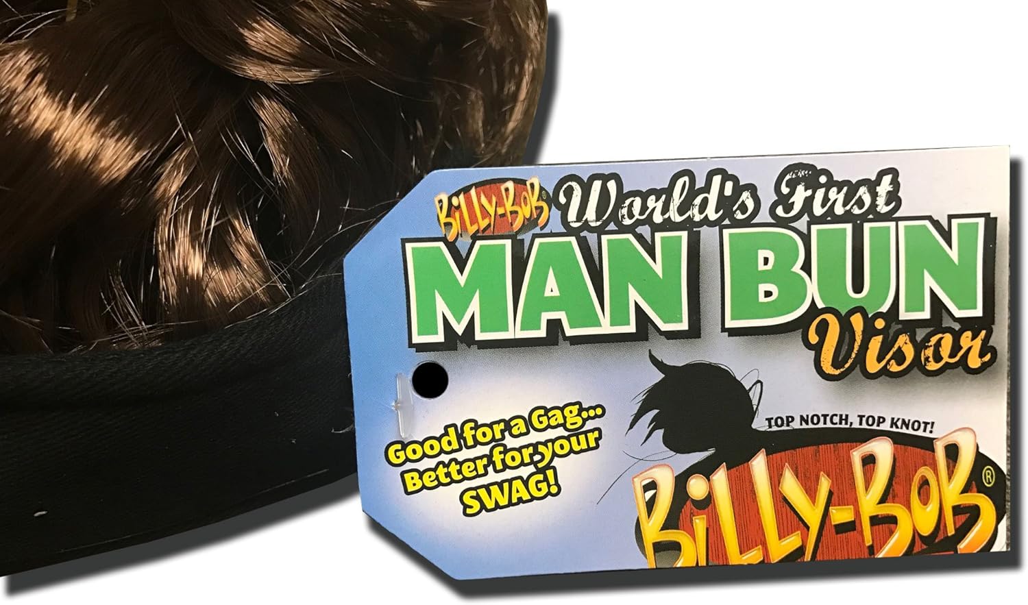Billy-Bob Man Bun Visor, The World's First Man Bun Visor! Brown Hair!, Black, One Size - Image 3