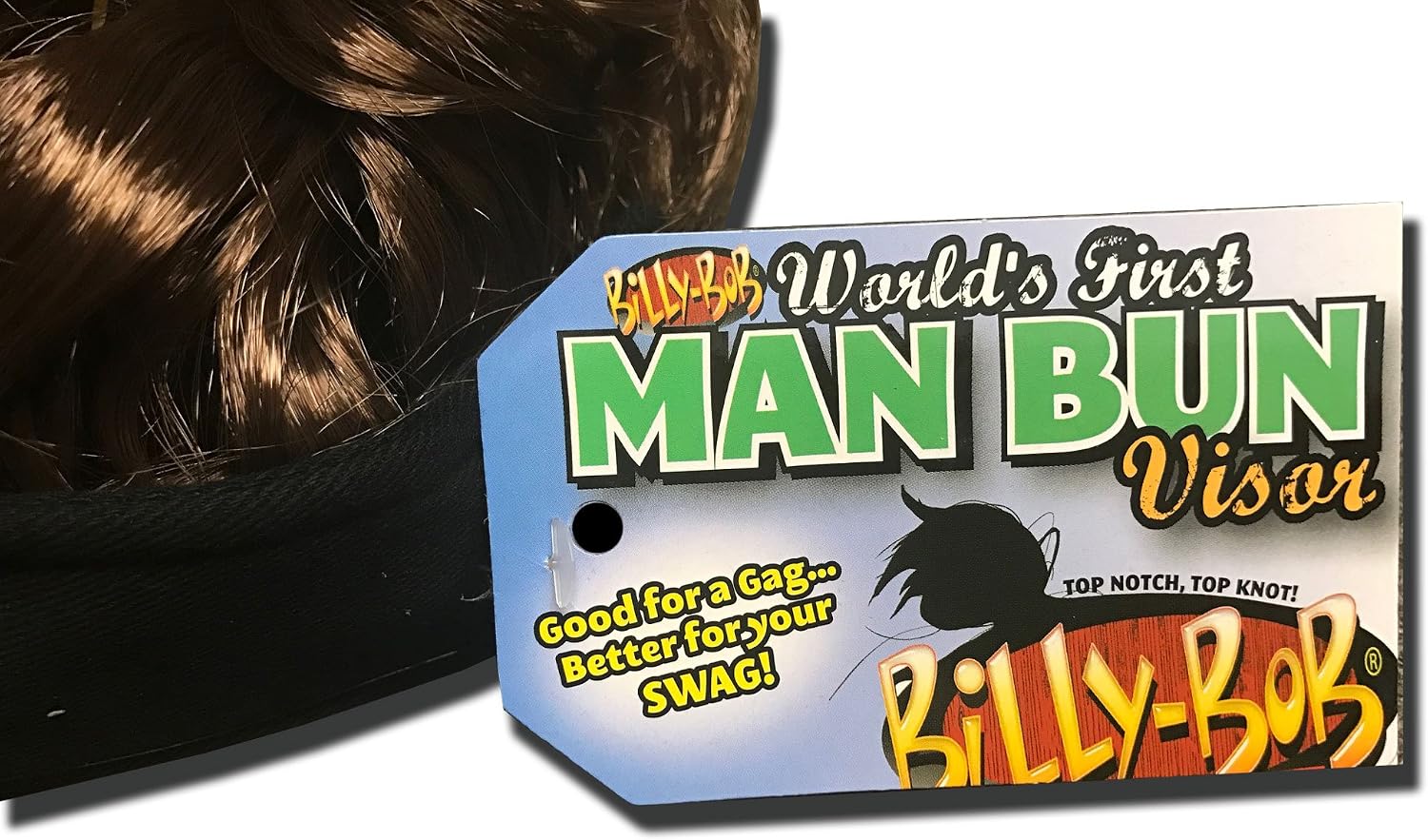 Billy-Bob Man Bun Visor, The World's First Man Bun Visor! Brown Hair!, Black, One Size