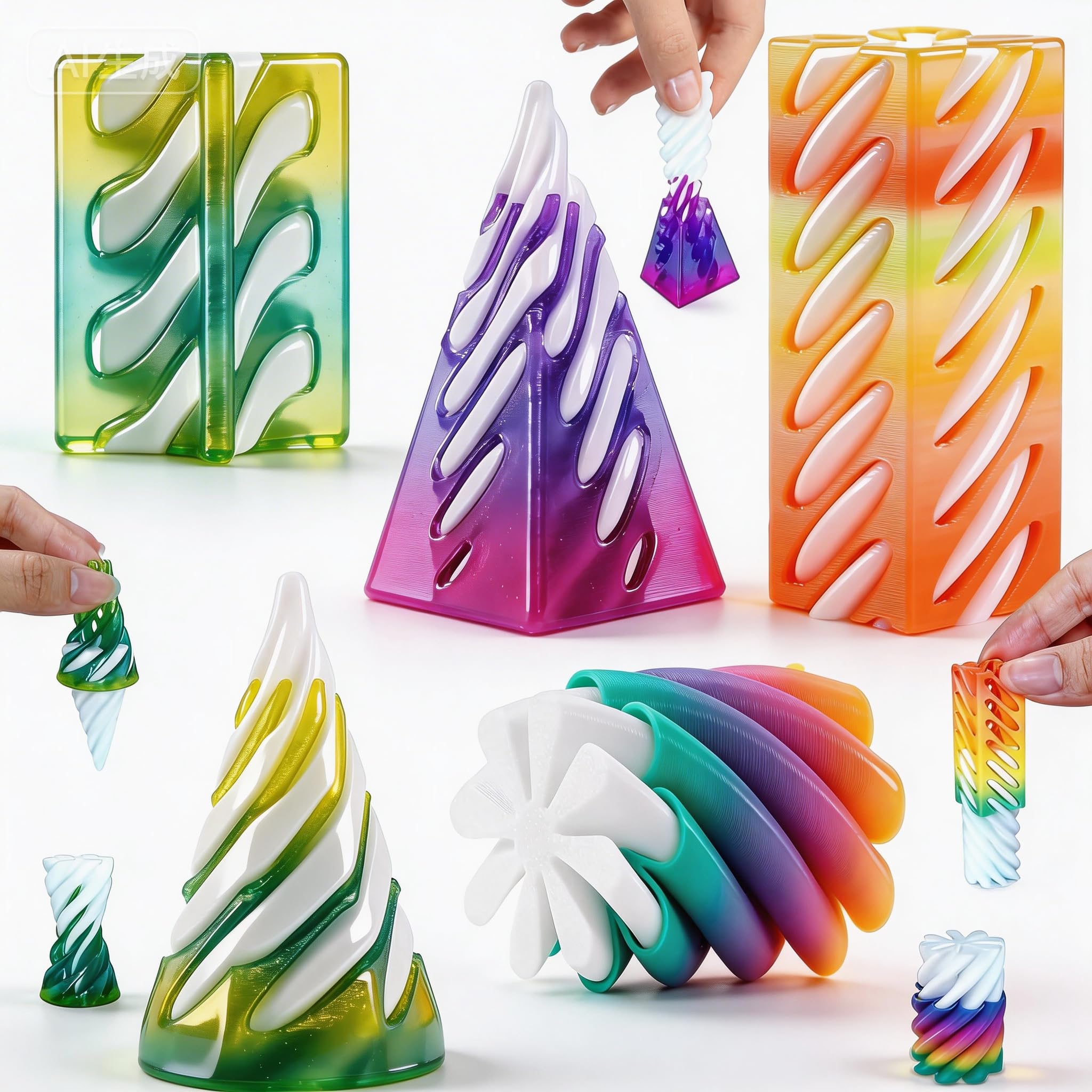 Lubibi 5 SZTUK Spiralny stożek Fidget Zestaw zabawek, drukowany w 3D niemożliwy stożek, stożek Fidget Toys, mini dekoracje biurka odprężającego zabawka dla dzieci dorosłych prezent