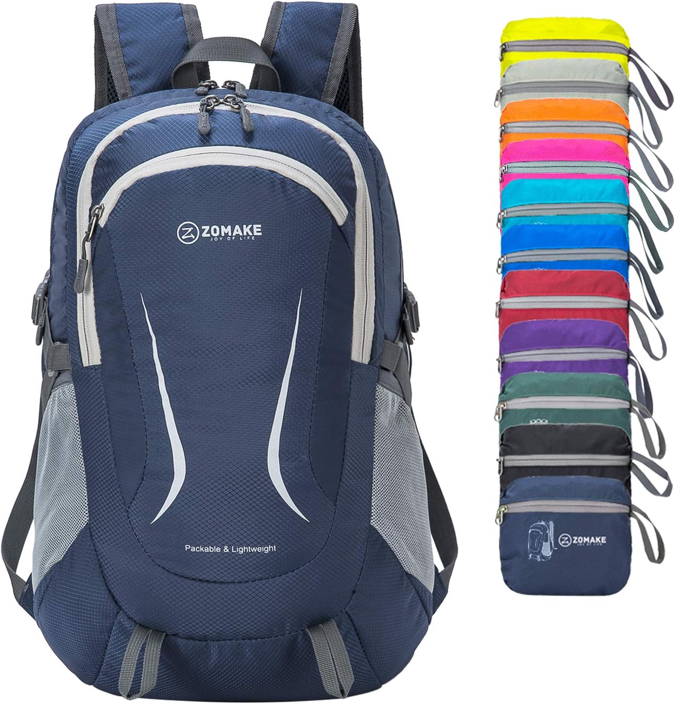 ZOMAKE Lightweight Packable Backpack 40L - Light Foldable Hiking Backpacks Water Resistant Large Folding Daypack for Travel(Navy Blue A)