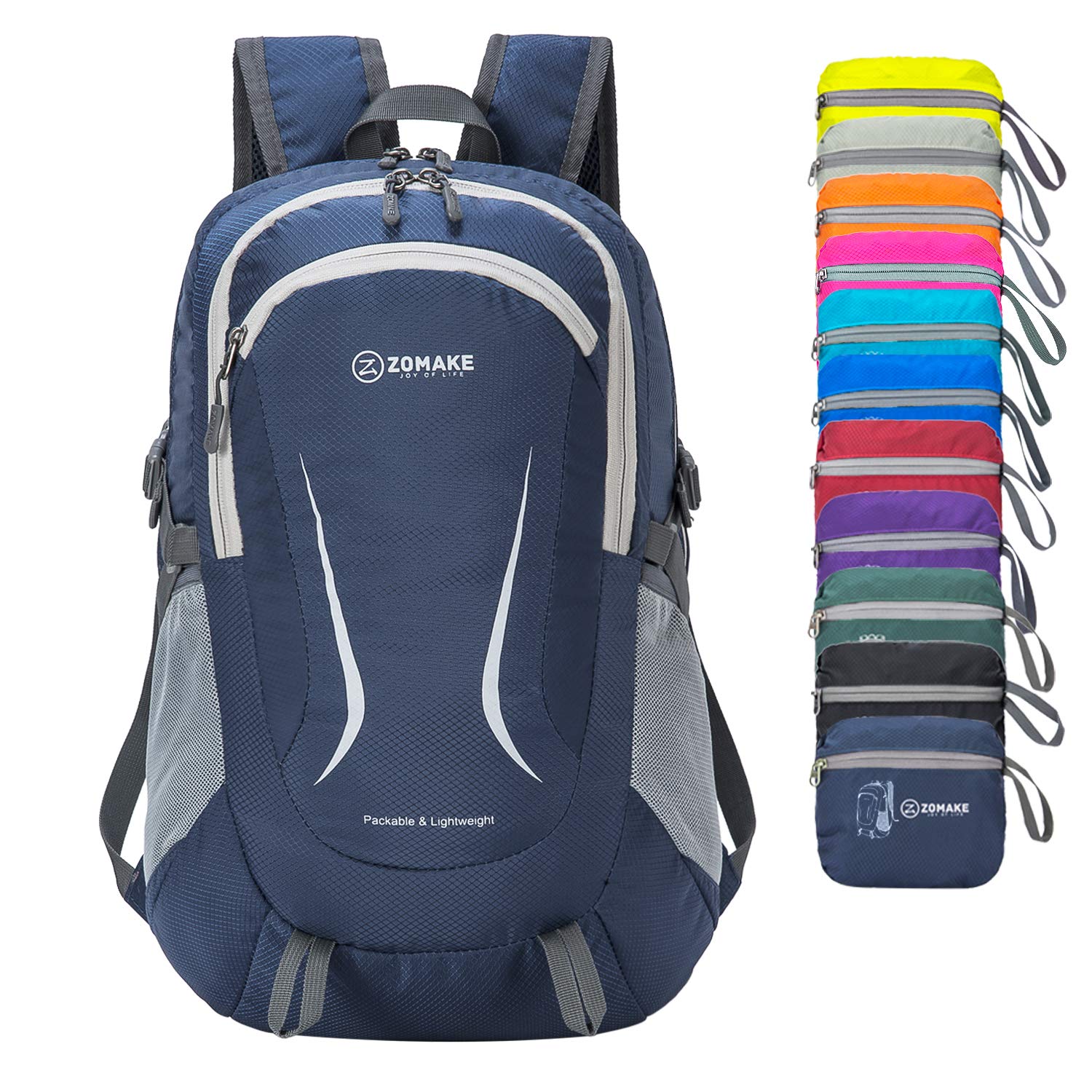 ZOMAKE Lightweight Packable Backpack 40L - Light Foldable Hiking Backpacks Water Resistant Large Folding Daypack for Travel(Navy Blue A)
