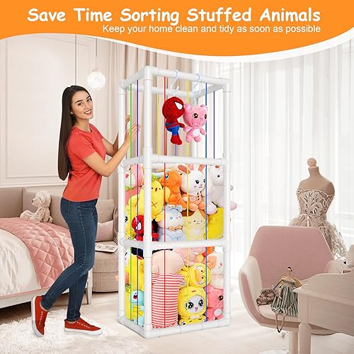 Miniatura 7 de HOMEWIS Almacenamiento de animales de peluche, soporte para animales de peluche, capacidad extragrande, organizador de juguetes para niños, estante