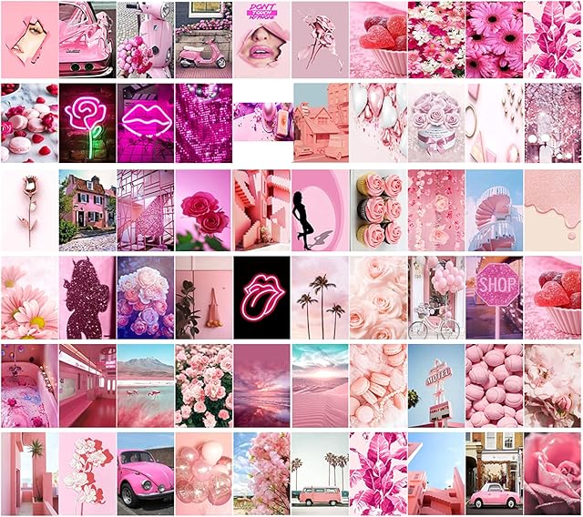 60PCS Pink Aesthetic Picture for Wall Collage Kit, Warm Color Room Decor for Girls, Wall Art Prints for Room, Dorm Photo Display, Posters for Bedroom