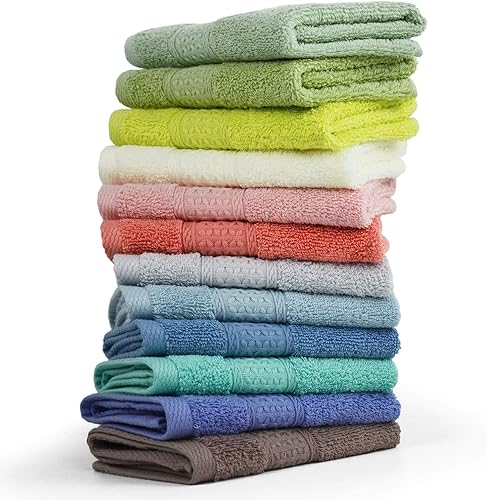 Cleanbear Juego de 12 paños de algodón ultrasuaves y absorbentes, toallas pequeñas ligeras para baño, viajes, gimnasio y spa