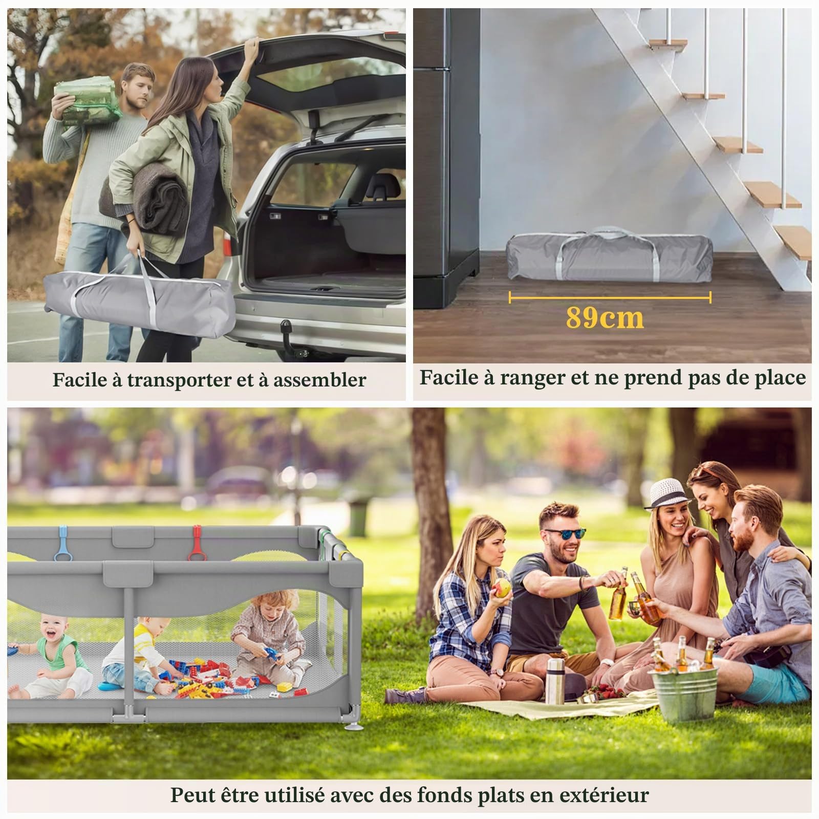 Parc Bébé 200 X 180cm Avec Ventouse, Grande Base Antidérapante, Centre d'Activités pour Enfants - Sans Tapis, Gris
