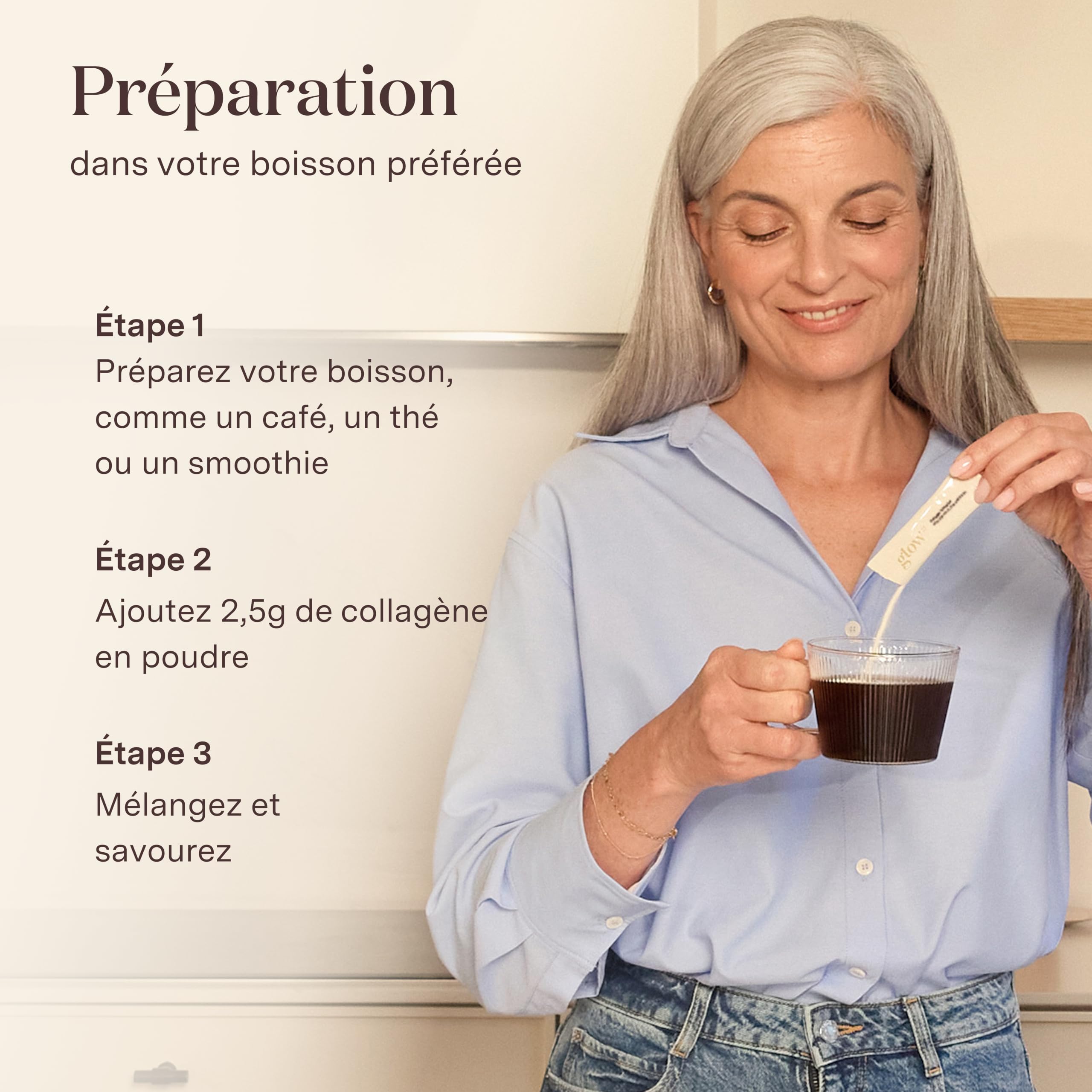 Glow25® Collagen Intensive – marin, tripeptides, vitamine C, zinc, biotine | Collagène intensif avec tripeptides, vitamine C, zinc, biotine – hydrolysat marin – peptides type 1 et 3 – bonne solubilité