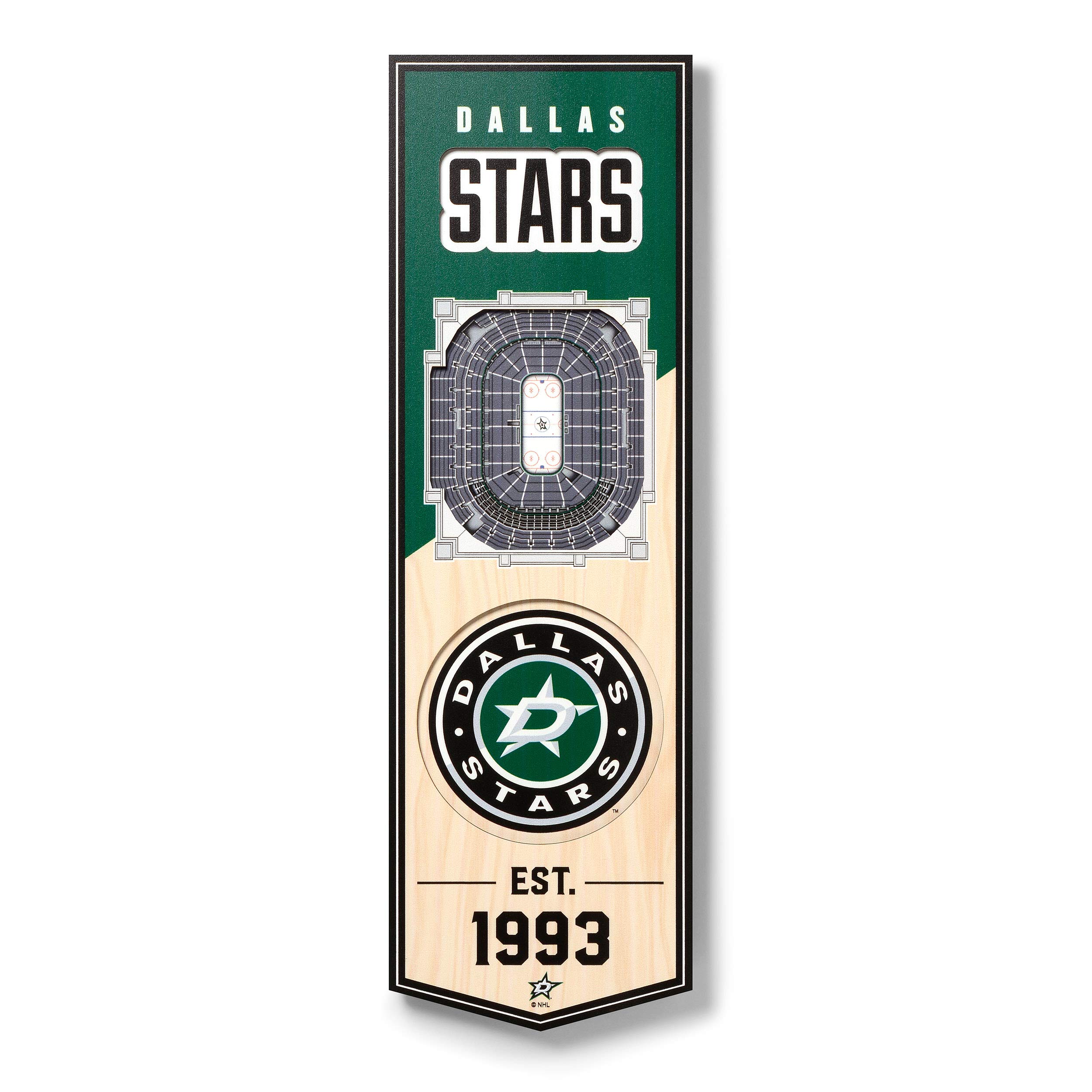 NHL Dallas Stars - American Airlines Center, bandiera 3D dello stadio, colori della squadra, 6" x 49"