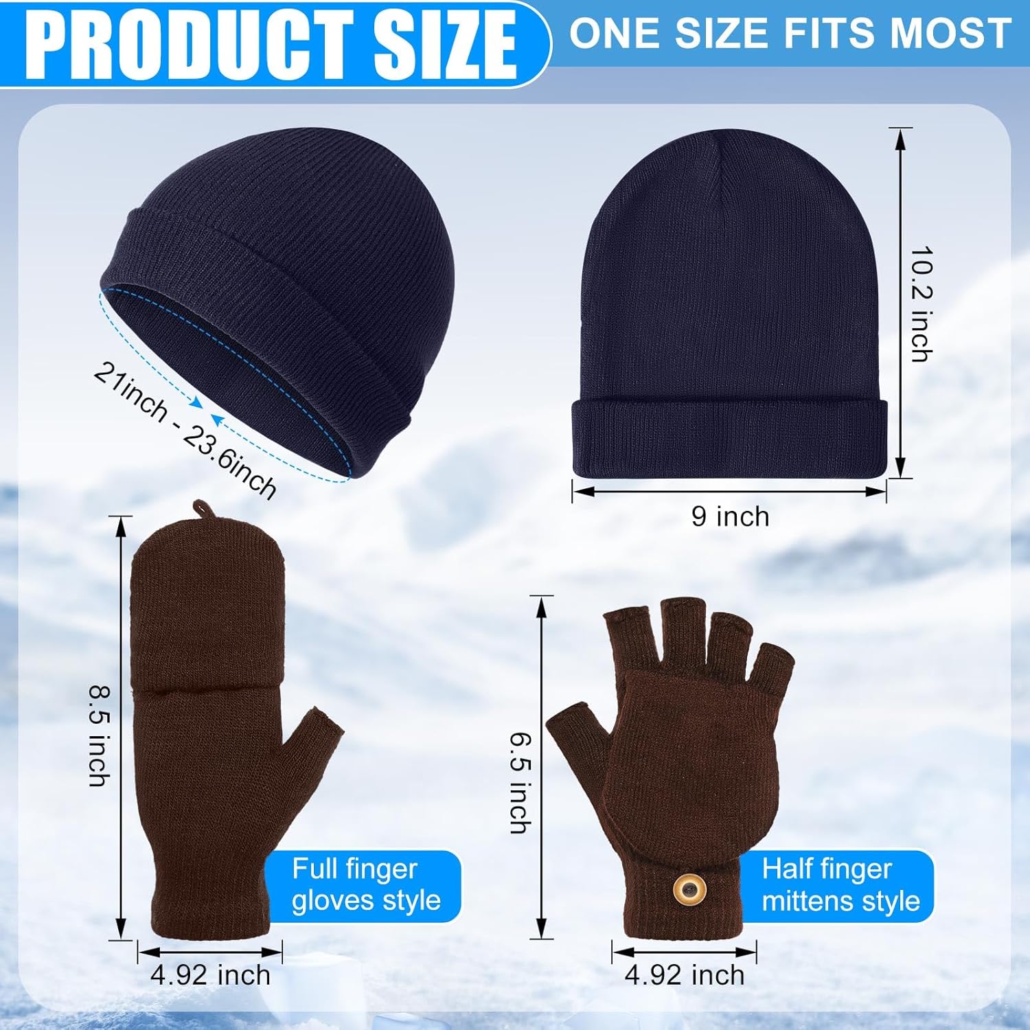 Geyoga 10/30/60 Pcs Winter Beanies and Gloves Warm Knitted Hats Flip Fingerless Mittens Cold Gift for Men Women Homeless Care - Image 2