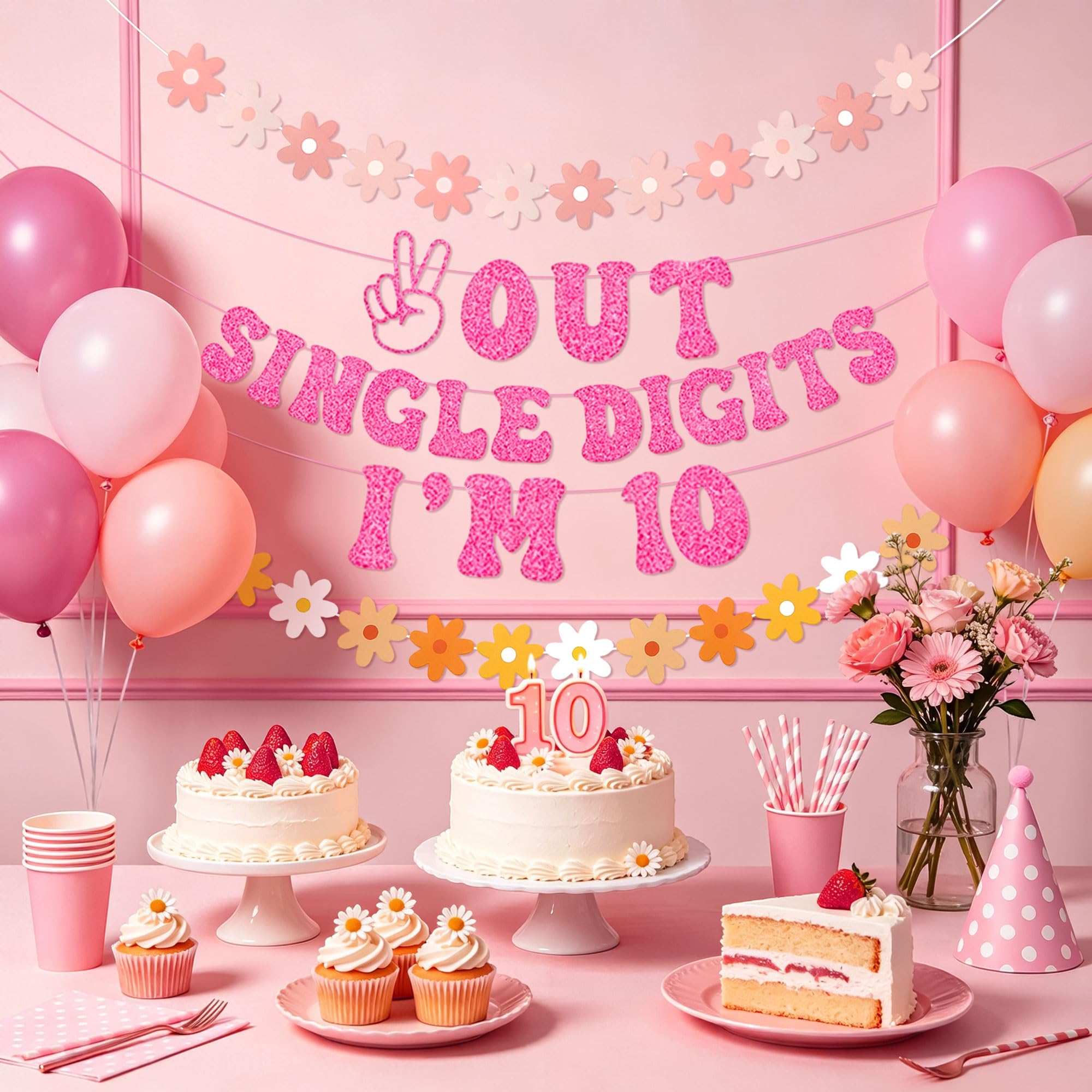 10th Birthday Decorations Out Single Digits I'm 10 Banner Happy 10th Birthday Decorations Double Digits Party Supplies Number 10 Balloon