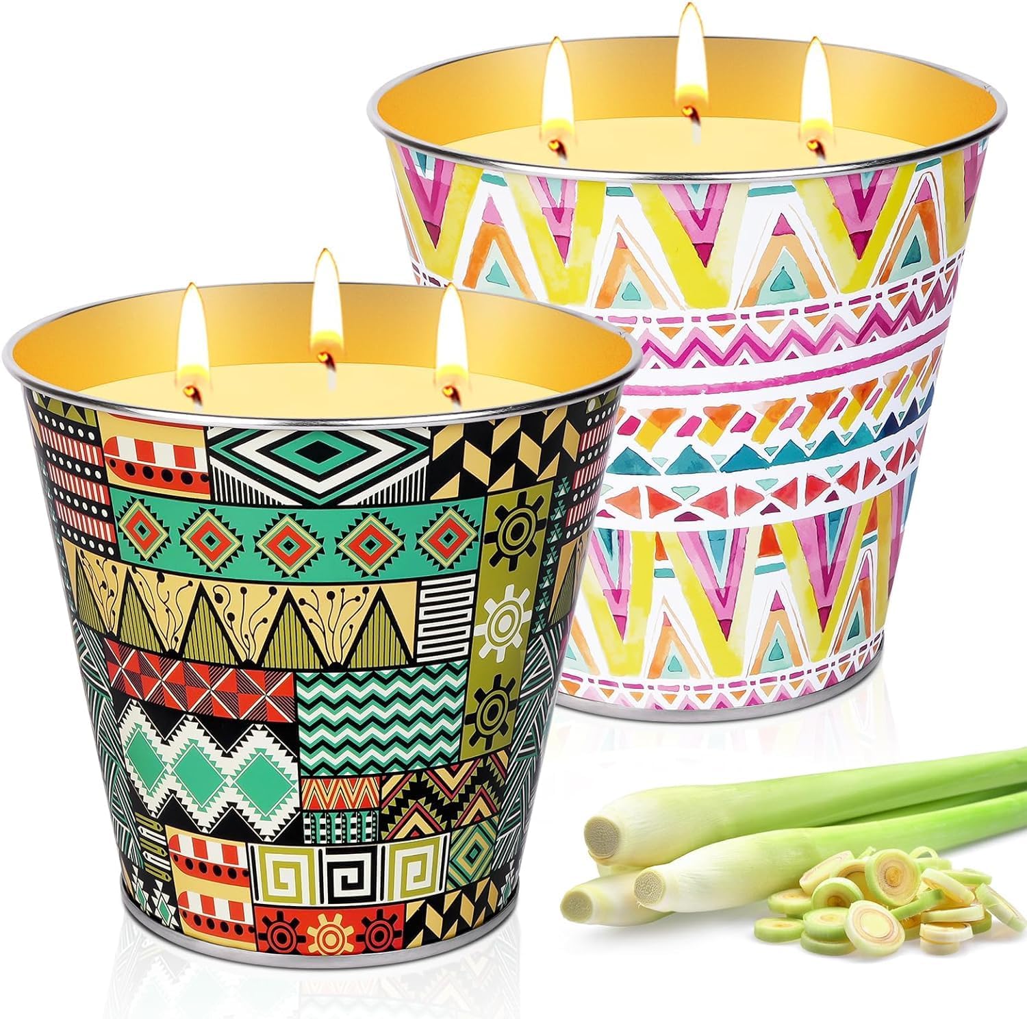 2 Pack Large Citronella Candles Outdoor, 3Wick Citronella Scented