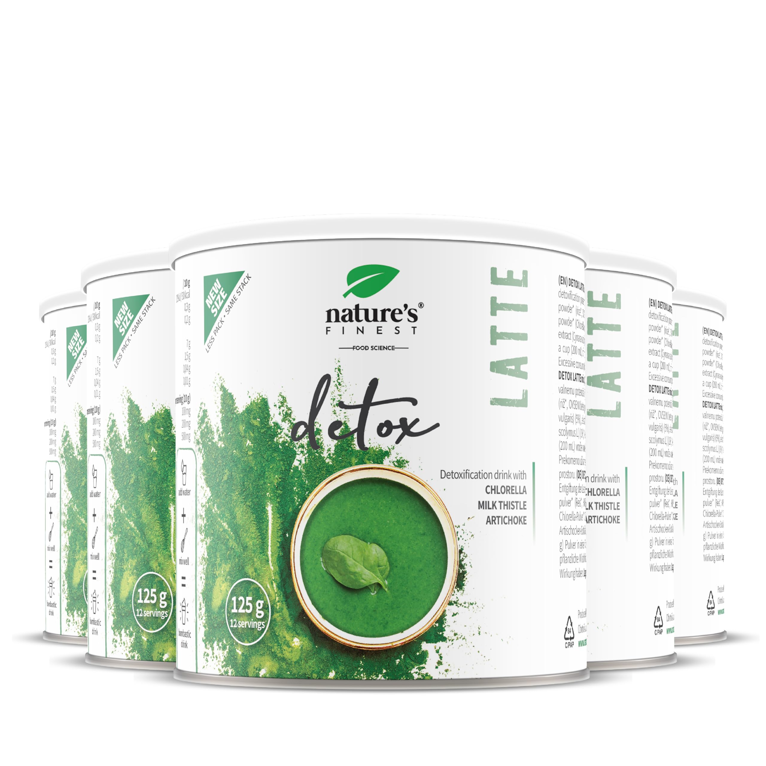Nature's Finest Detox Latte Bio, Chlorelle & Chardon-Marie 125 g (Lot de 5)