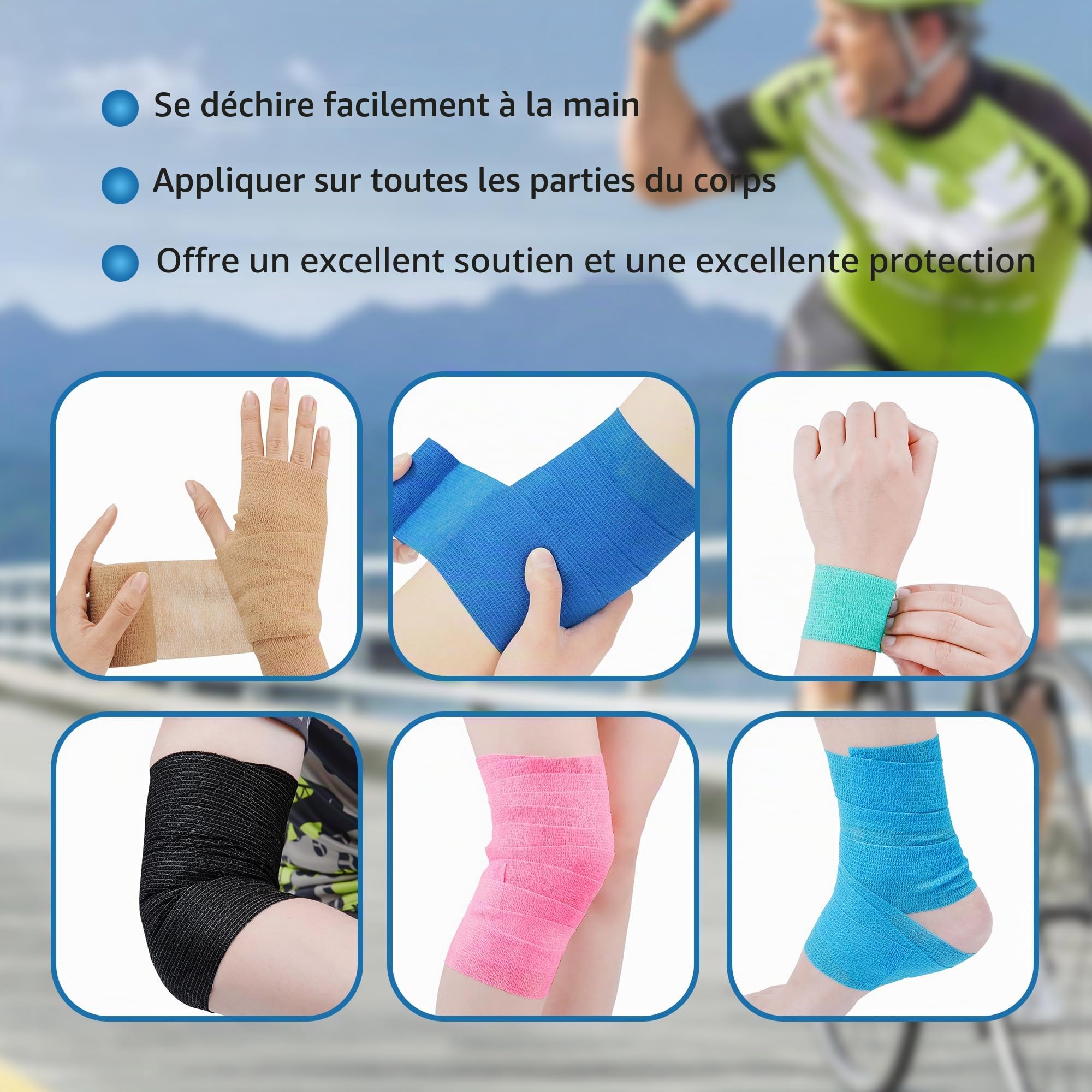 Bande Cohesive Veterinaire 10cm X 4.5m, Bande élastique Auto-adhésive pour la Protection du Poignet et de la Cheville (Bleu)