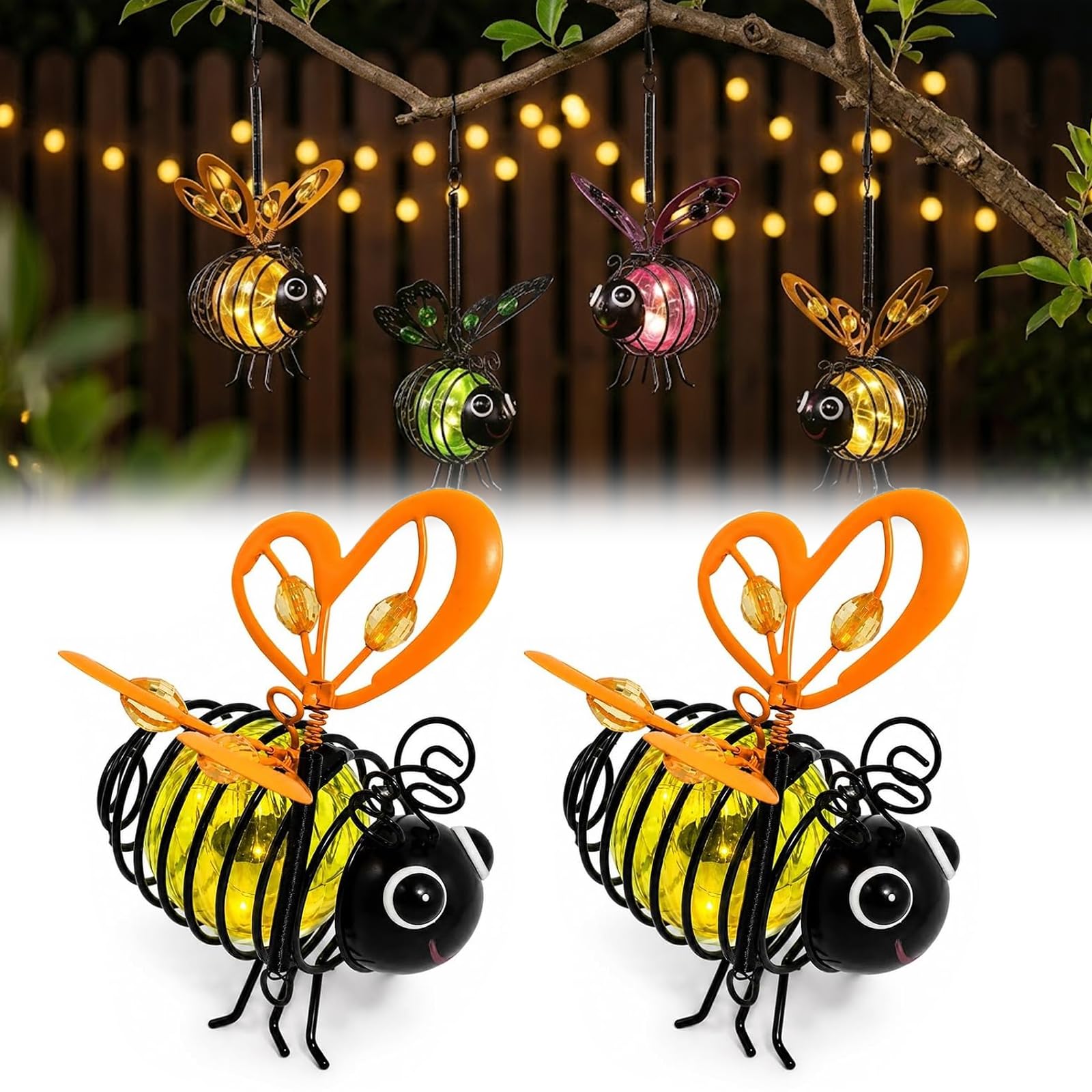 Solar-Powered Hanging Bee Light for Garden, Flicker-Free, Waterproof，2pcs B