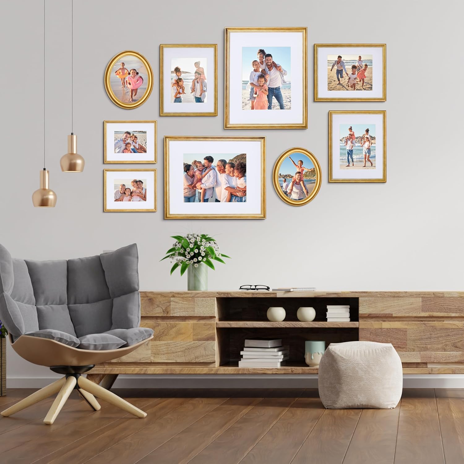 Camden Reed Brass Gallery Wall Frame Set, 9 Piece
