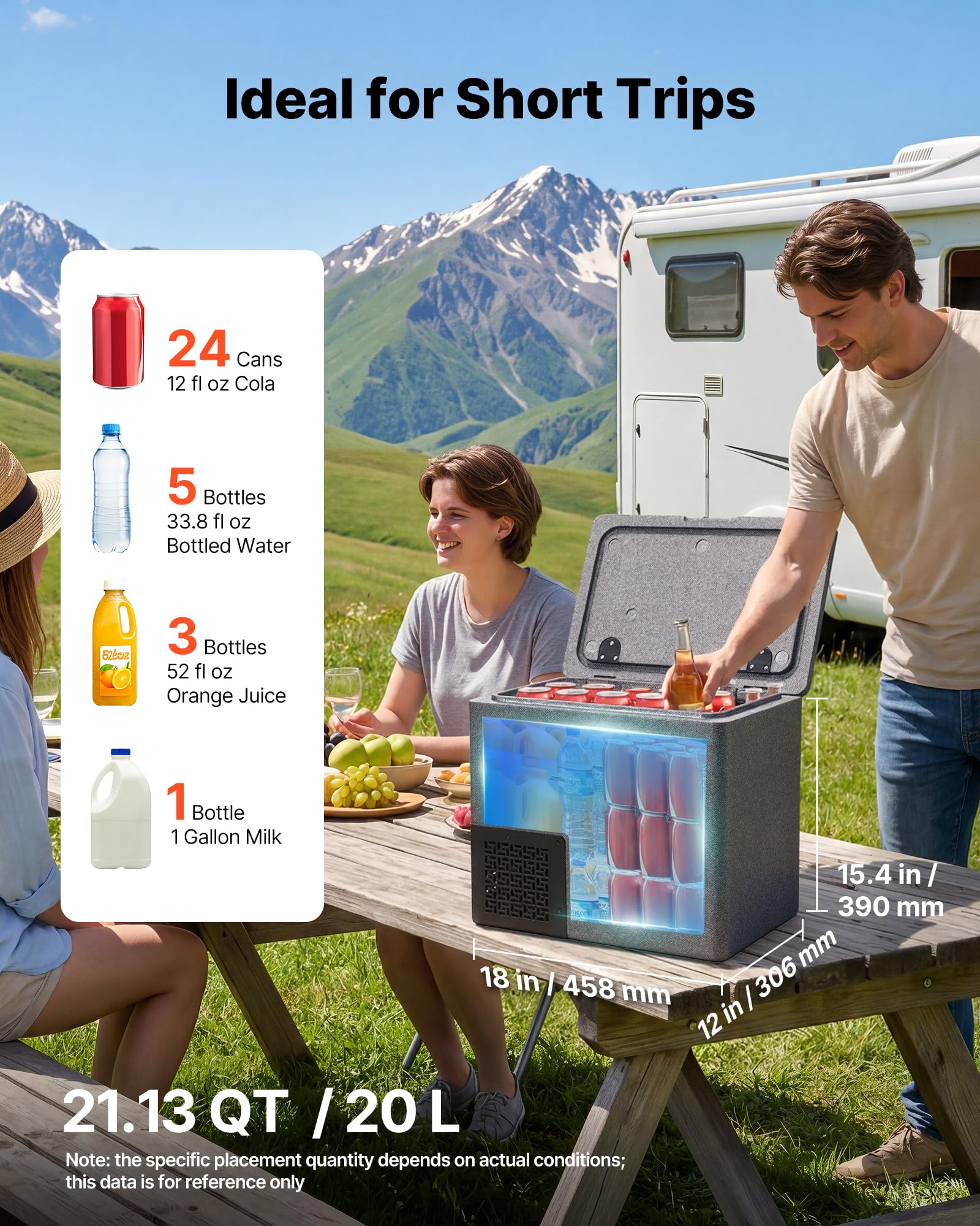 VEVOR Frigorifero Portatile da Auto, Frigorifero per Auto Capienza 20 L in EPP, Congelatore Elettrico da Auto Controllo APP -10°C a 10°C, per Camion Furgoni Camper SUV Barche Viaggio Campeggio