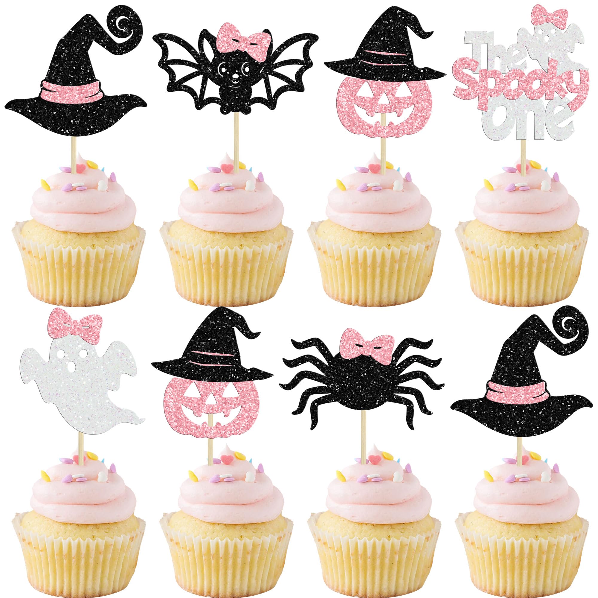 Gyufise 24Pcs Halloween Cupcake Toppers Spooky One 1st Birthday Cake Toppers