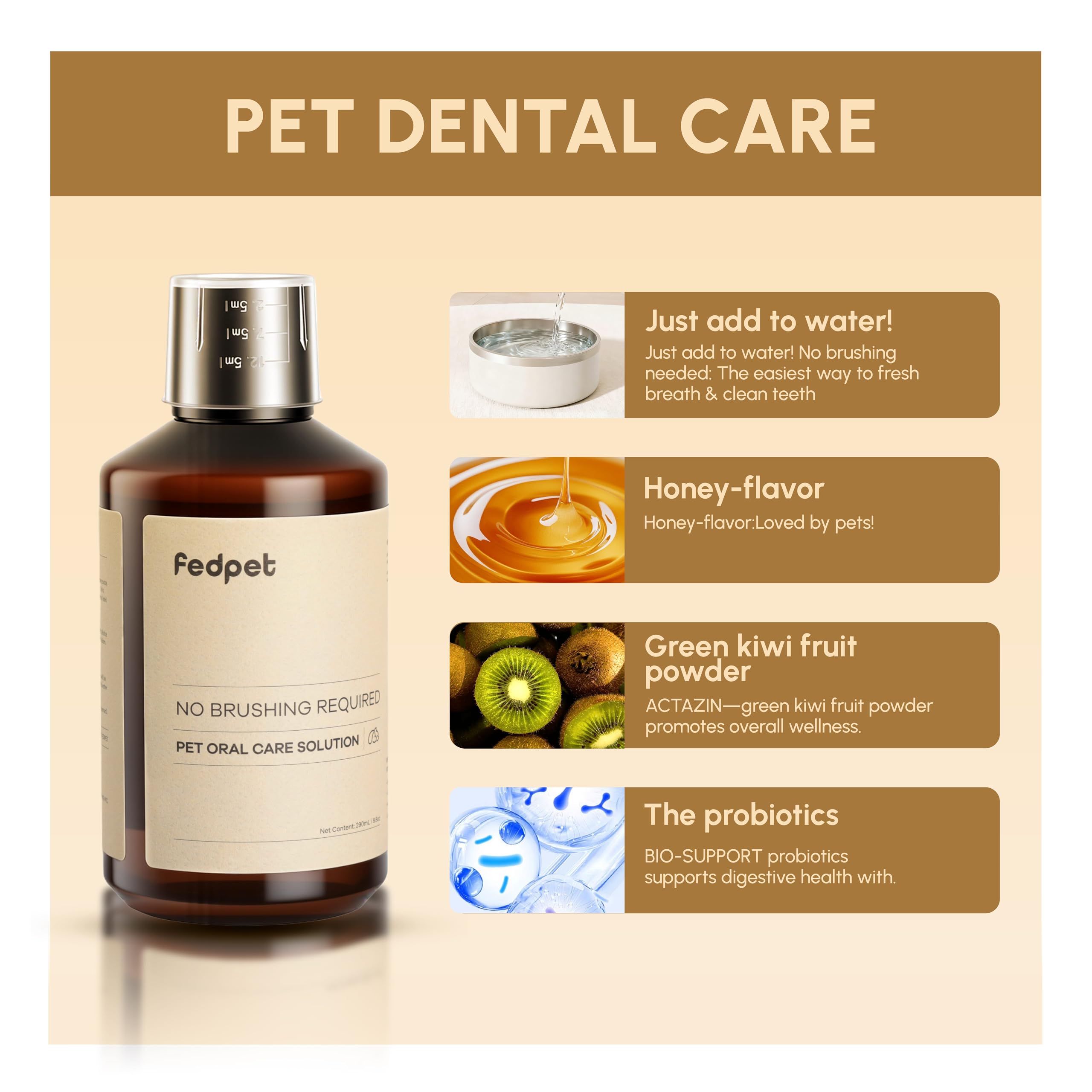 Advanced Probiotic Pet Dental Water Additive, Bio-Active Formula to Fight Oral Bacteria at The Source, Freshens Breath, Reduces Plaque & Tartar, Just Add to Water, Vet Recommended, 9.8 oz - image 2