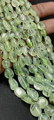 Miniatura 1 de "Hanumat Gems" - Lote de 2 hebras de prehanita verde natural con forma de pepita, pepitas de prehanita verde, cuentas de prehanita verde, pepitas