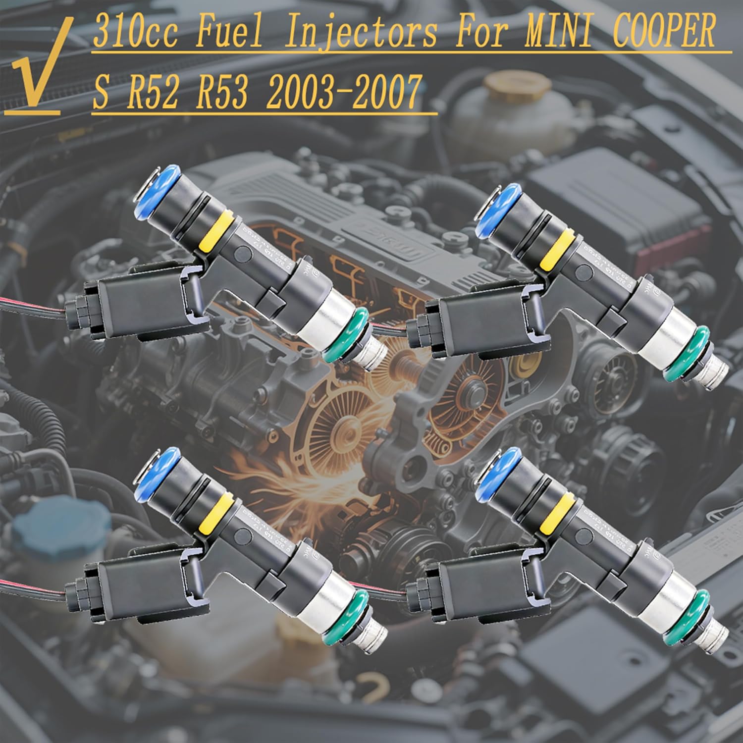 Set Of 4PCS 310cc High Performance Fuel Injectors Replacement For MINI COOPER S R52 R53 2003-2007 Fits For Race Applications And Tuning Performance