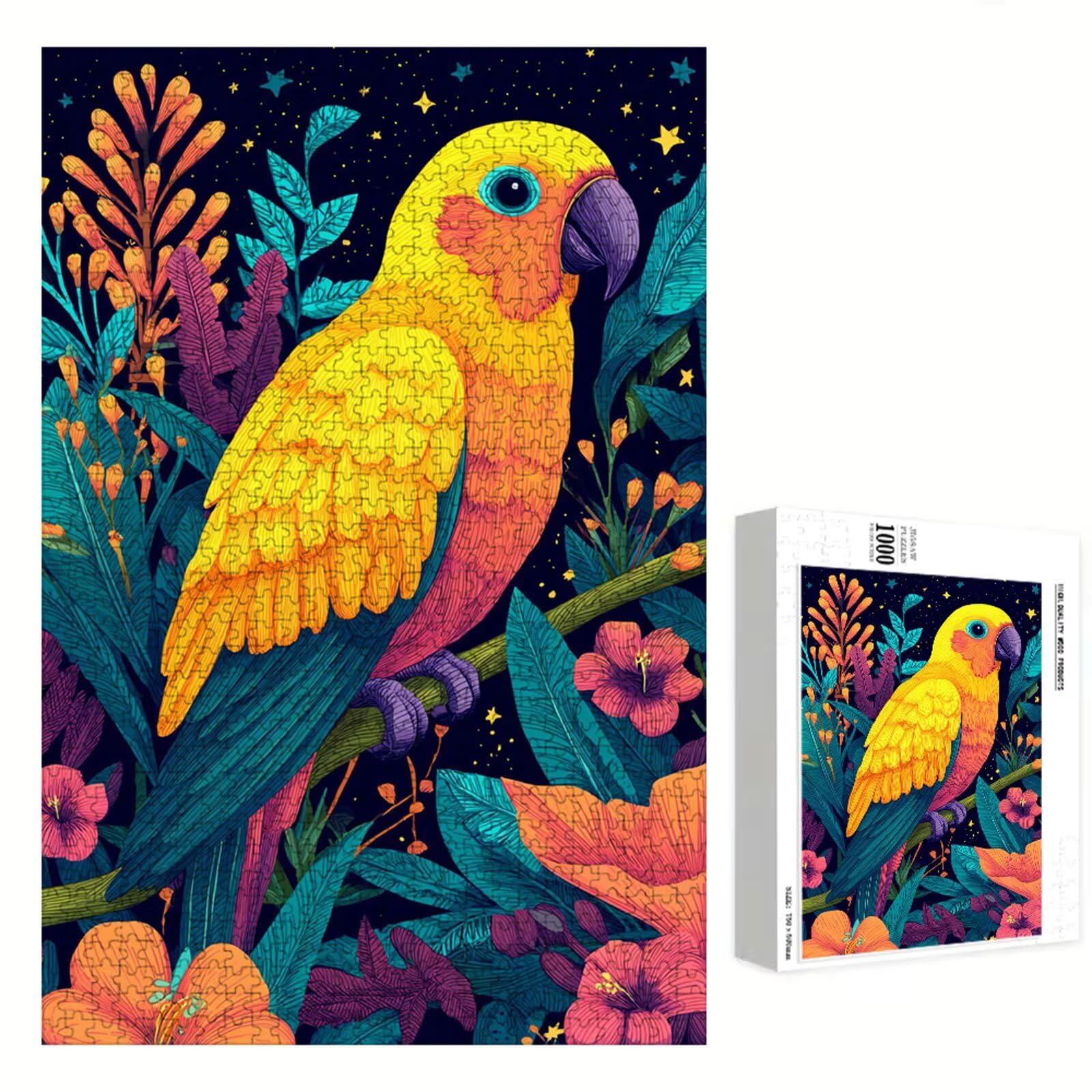Puzzle Adulti - Pappagallo & Flower - 1000 Pezzi Fabbricazione in Legno Robusto - Decorazione Murale con Poster - Prodotto Riservato ad Adulti e 14 Anni in Su (75x50cm) P3#792