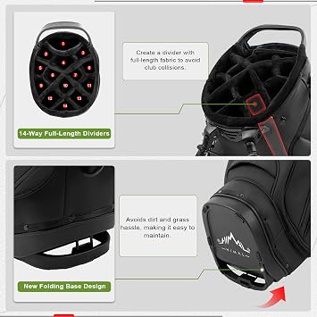 uniHimal Premier 14-Way Golf Stand Bag, Lightweight Leather