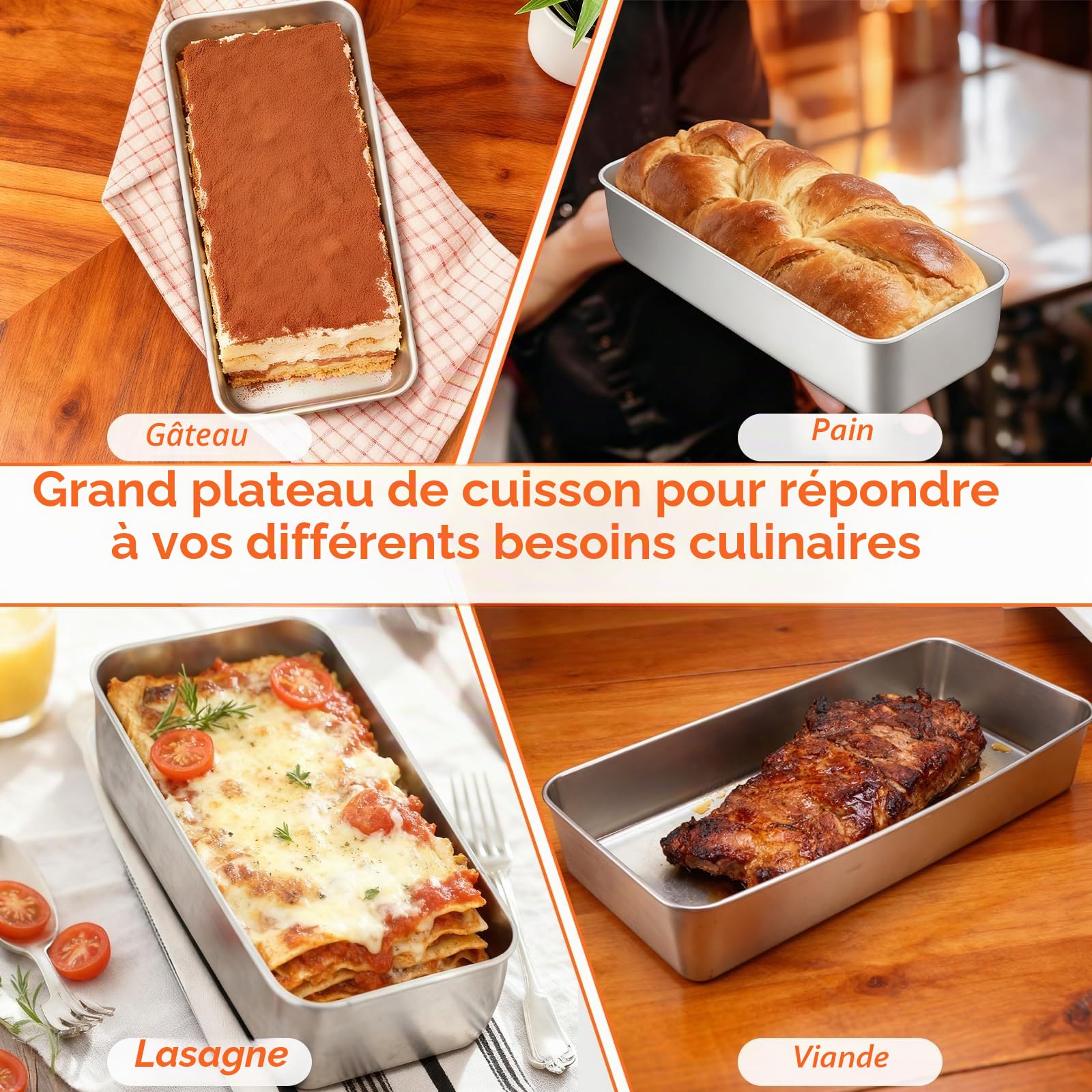 Lot de 2 moules à cake rectangulaires en acier inoxydable - 32 x 15 x 6,5 cm - 3,2 l - Pour gâteaux, pain et toasts, résistants au levain - Passe au lave-vaisselle