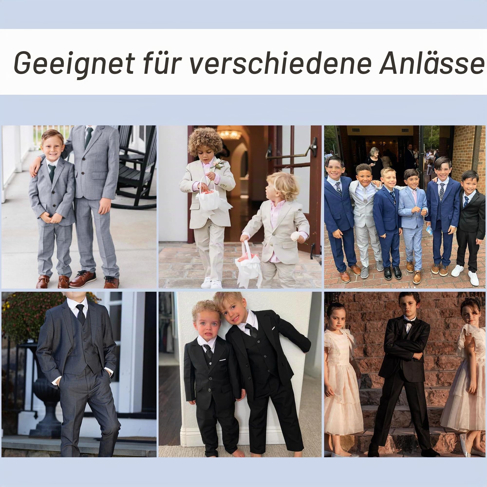 Jungen 3-teiliges Anzug-Set mit Anzugjacke, Weste, Hose, formeller Smoking, schmale Passform, Ringträger-Outfit, Größe 2–20
