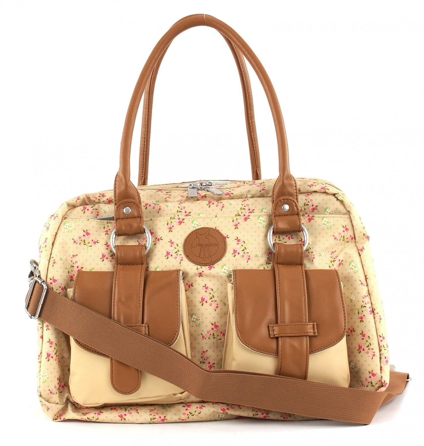 Lassig Vintage Metro Style Diaper Bag Handbag includes matching Bottle Holder, Changing Mat and Stroller Hooks, Rosebud airytales
