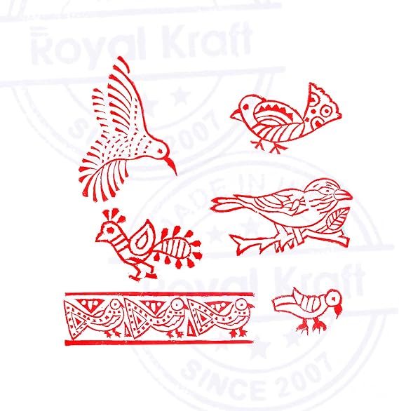 Henna Wooden Stamps Handcarved Bird Pattern Printing Blocks (Set of 6)