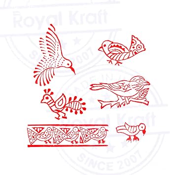 Henna Wooden Stamps Handcarved Bird Pattern Printing Blocks (Set of 6)