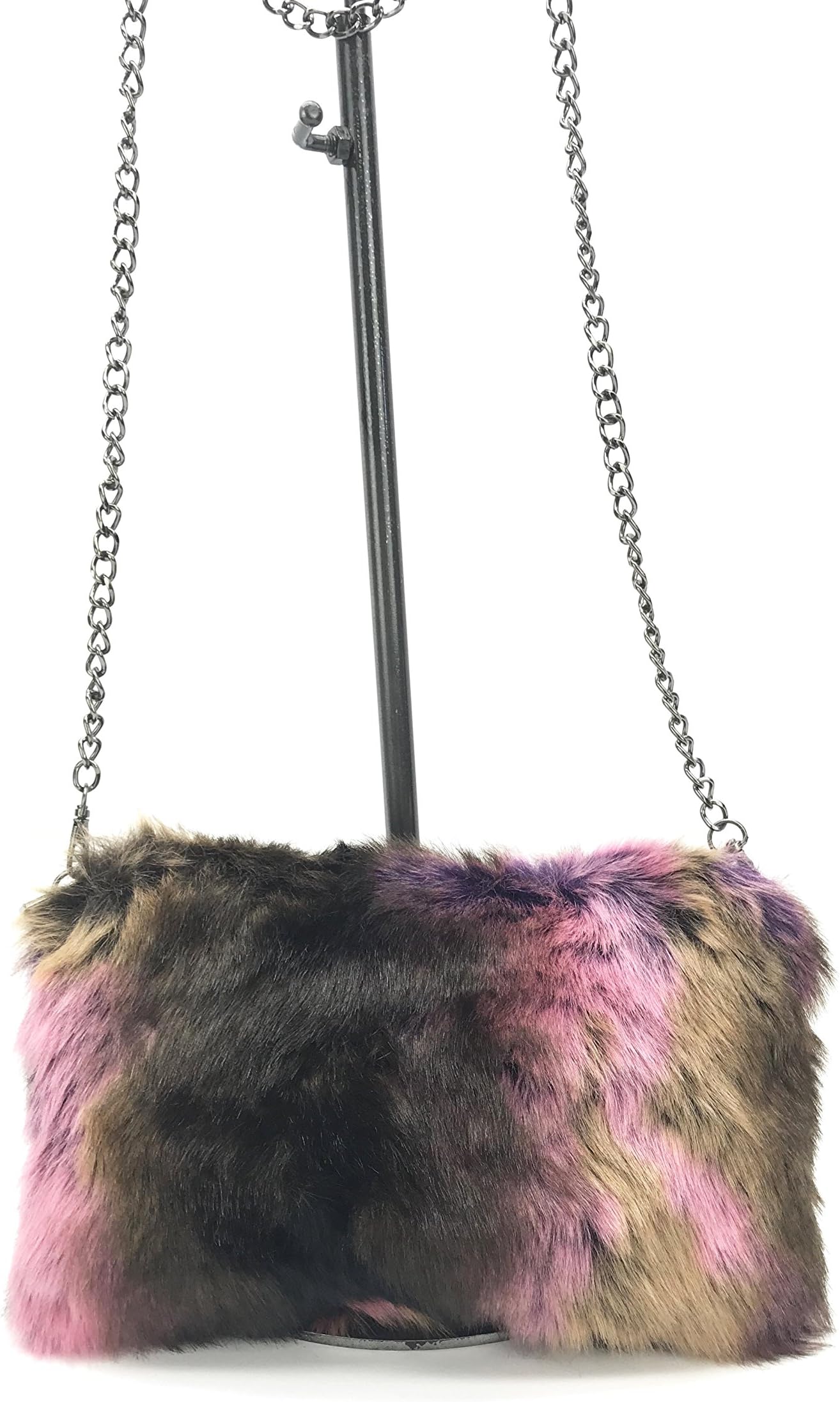 EMMA Series faux fur ladies sling bag in black chain